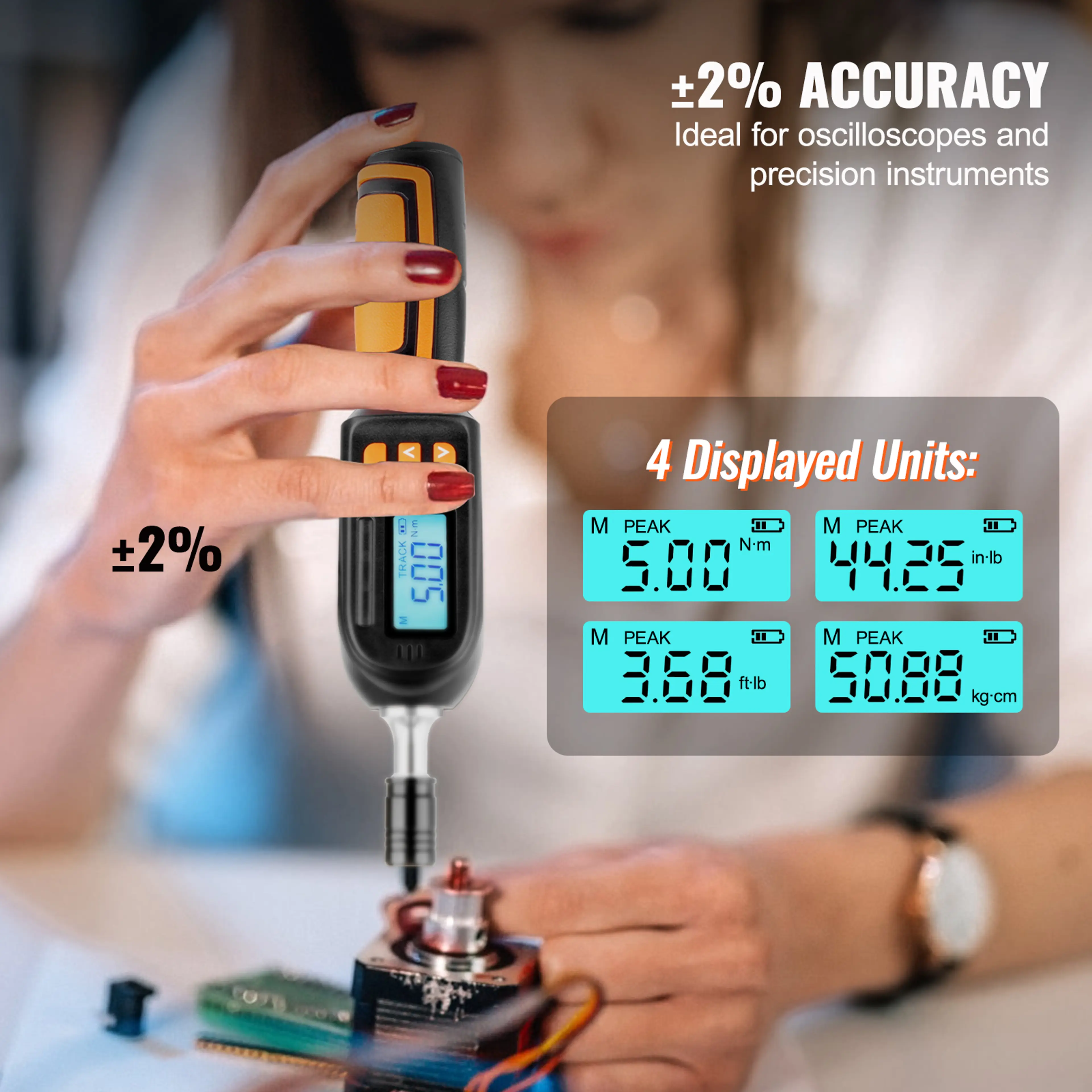 Digital momentmejsel 1/4 tum – med LCD, 12 bits och väska, 0,3–8 Nm