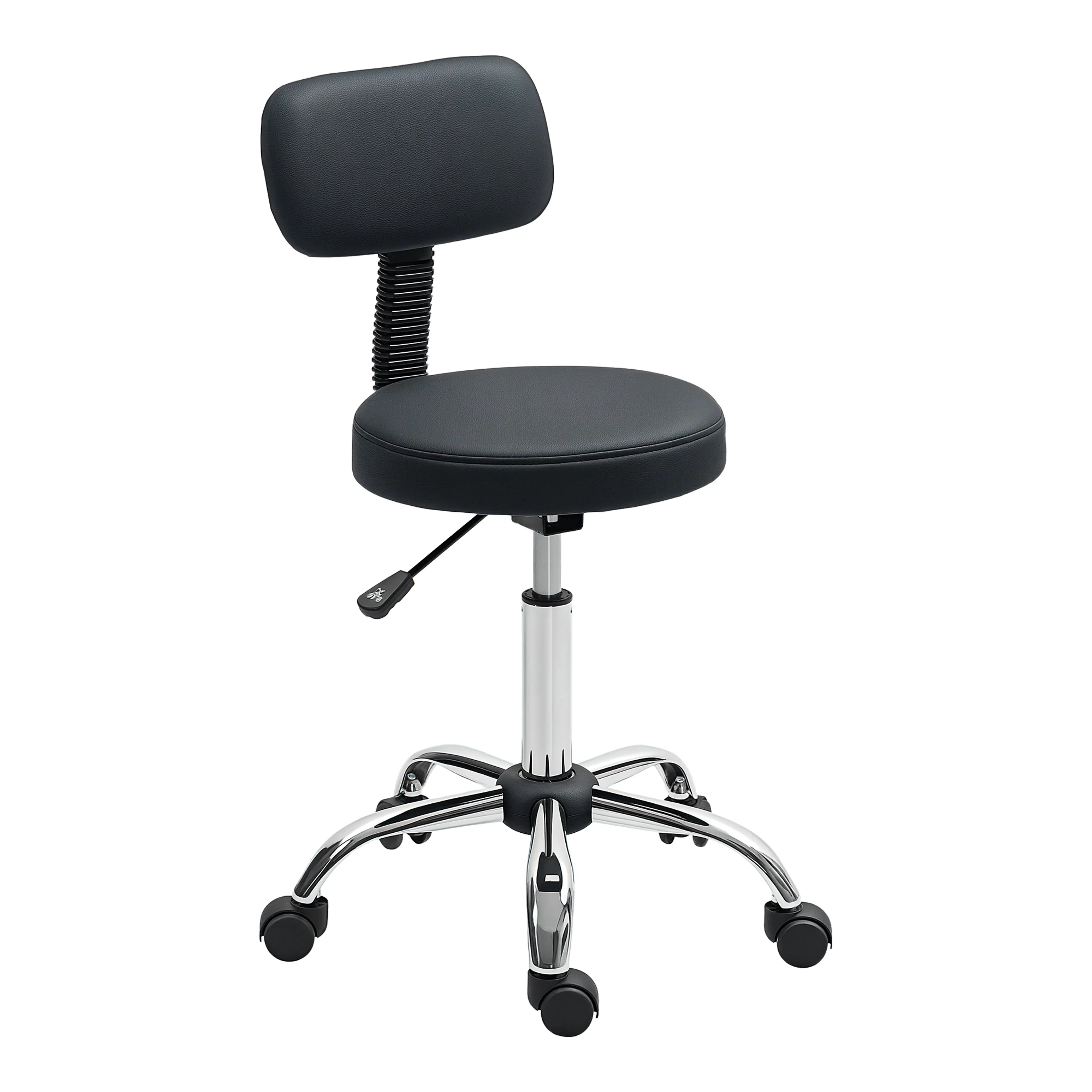 Arbetsstol med hjul och rygg – höjd 50–64 cm, 360° snurr, max 120 kg