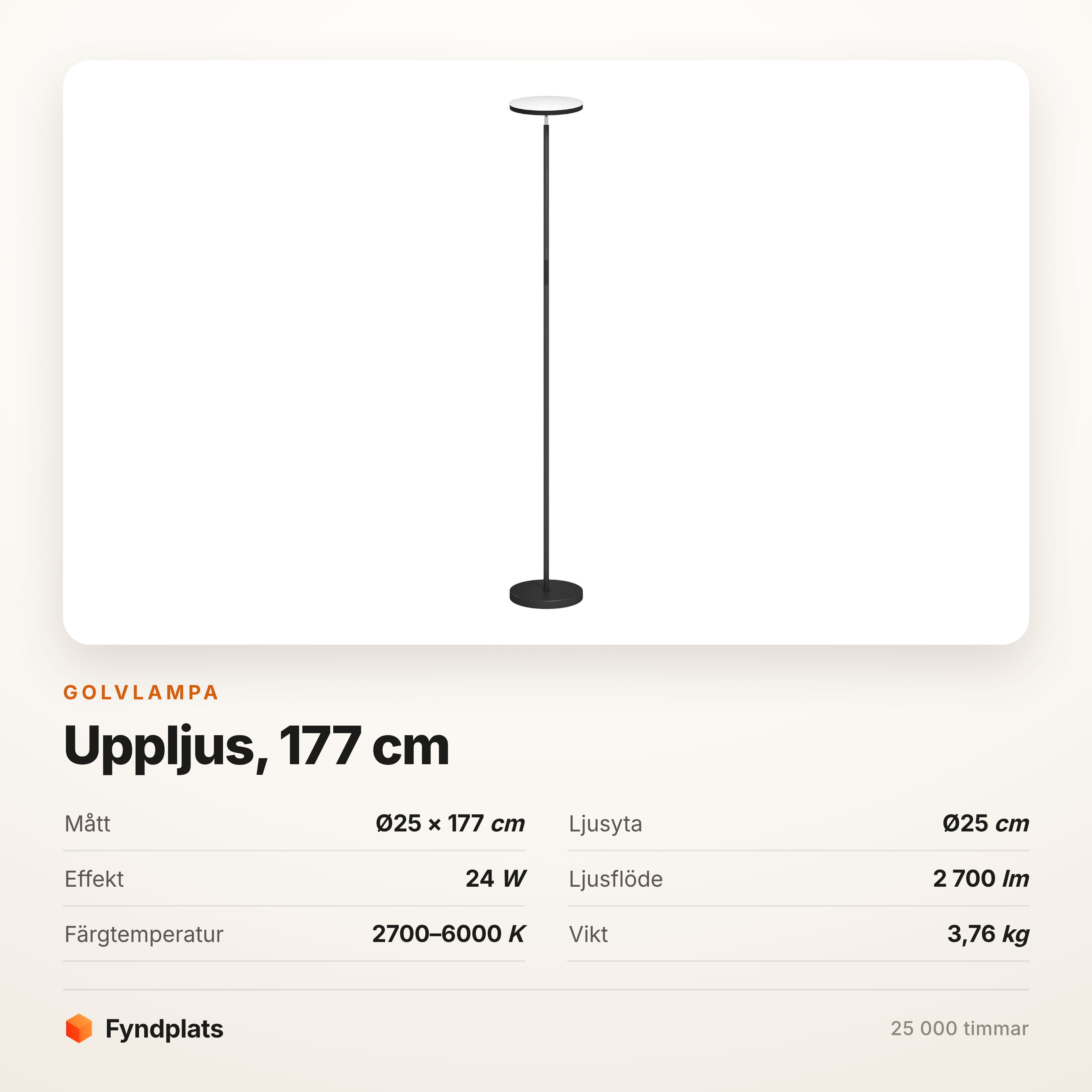 Golvlampa med uppljus 177 cm – 2 700 lumen mot taket, fjärrkontroll – bild 5