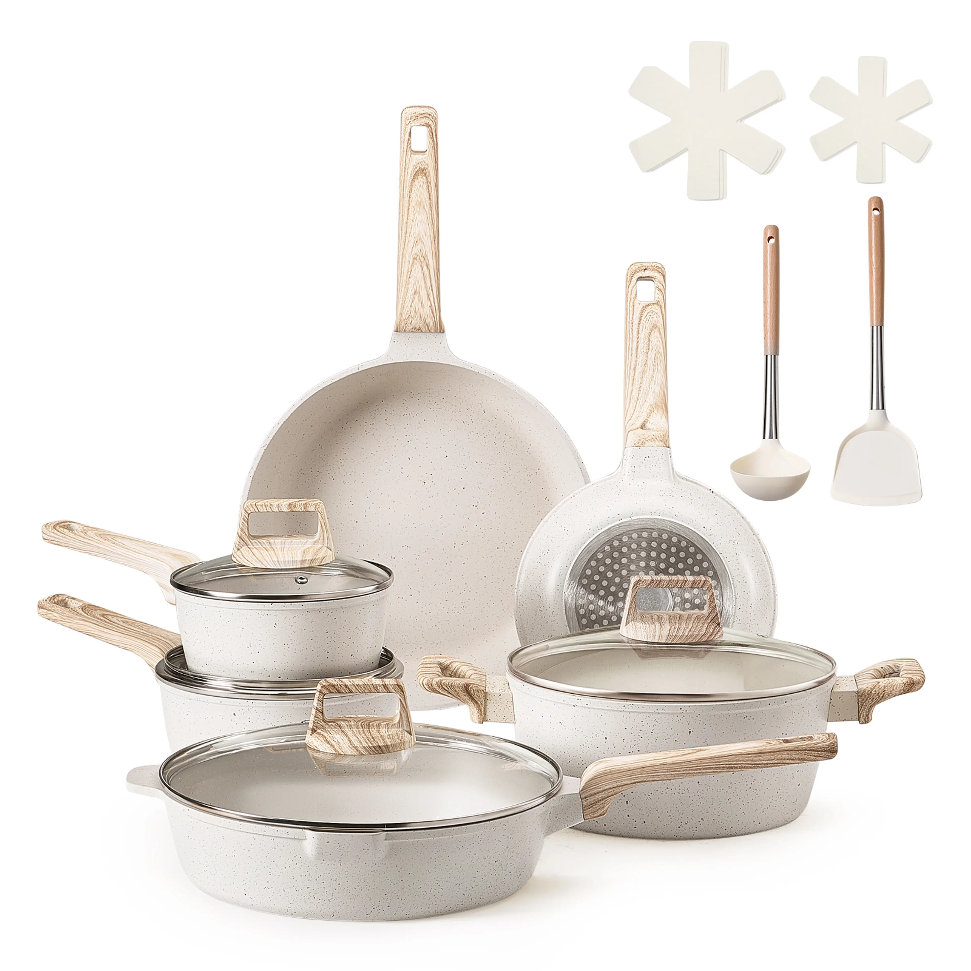 Kastrullset induktion 17 delar – non-stick i granitlook med glaslock