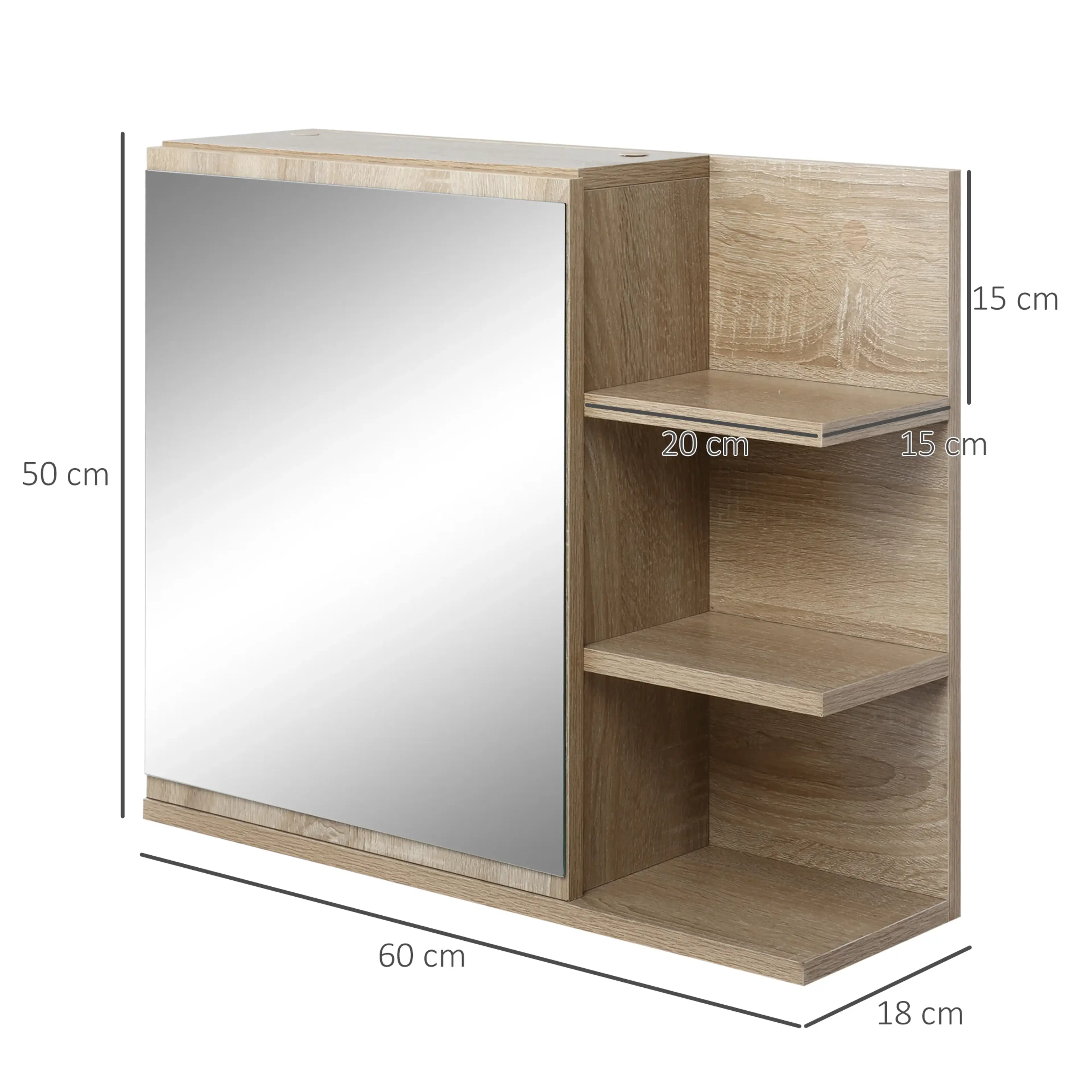 Måttskiss med bredd 60 cm, djup 18 cm och höjd 50 cm