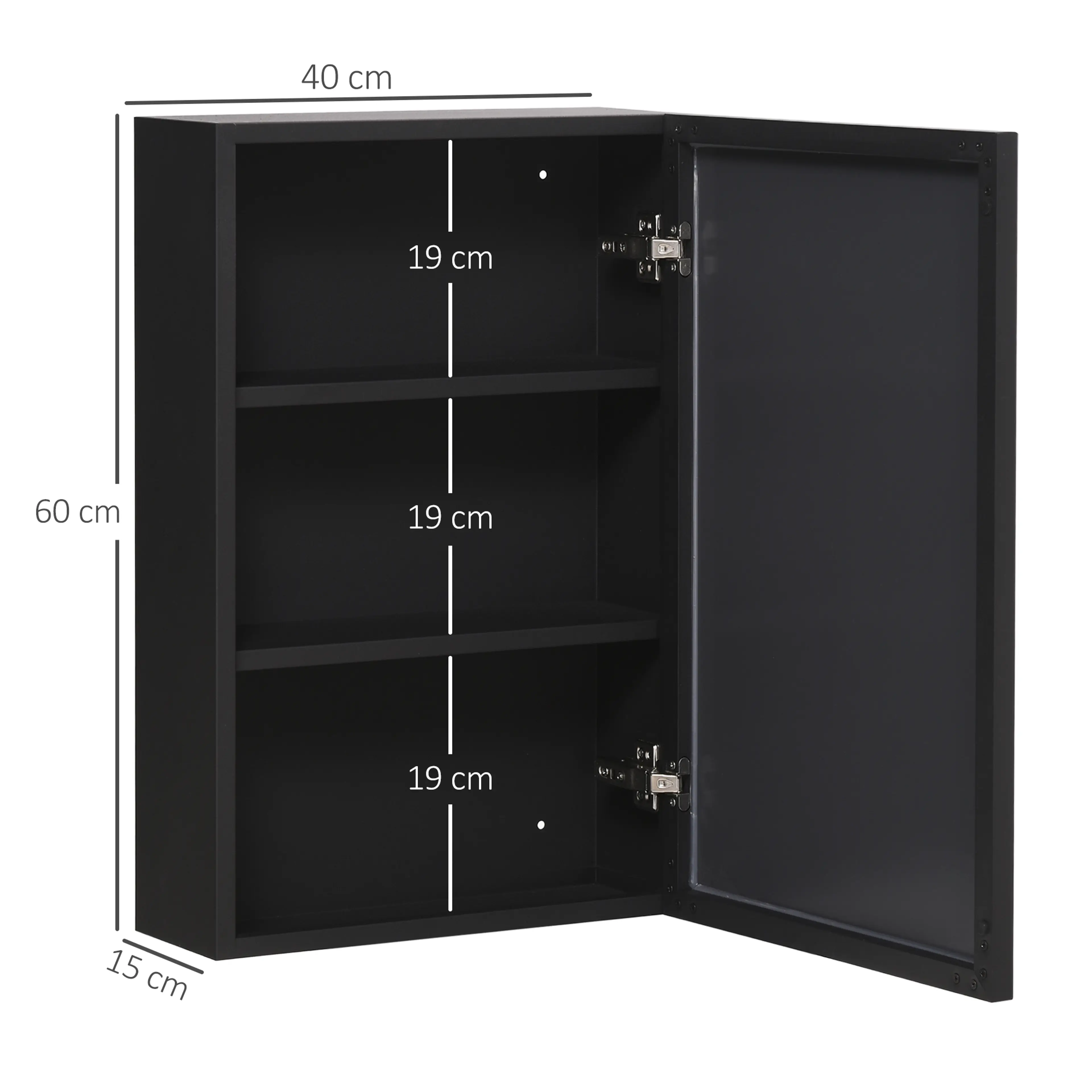 Spegelskåp 40 × 60 cm ramlöst – svart, 15 cm djupt – bild 6