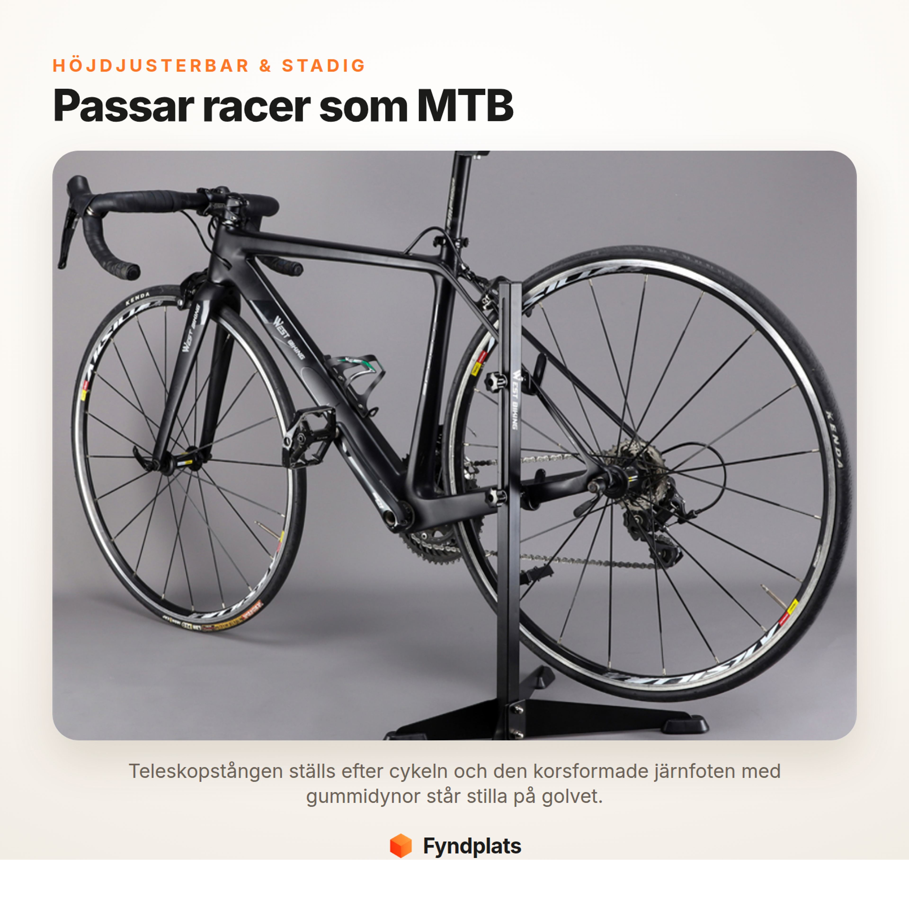 Fyndplats-kort: korsformad fot med halkfria gummidynor för stabil parkering