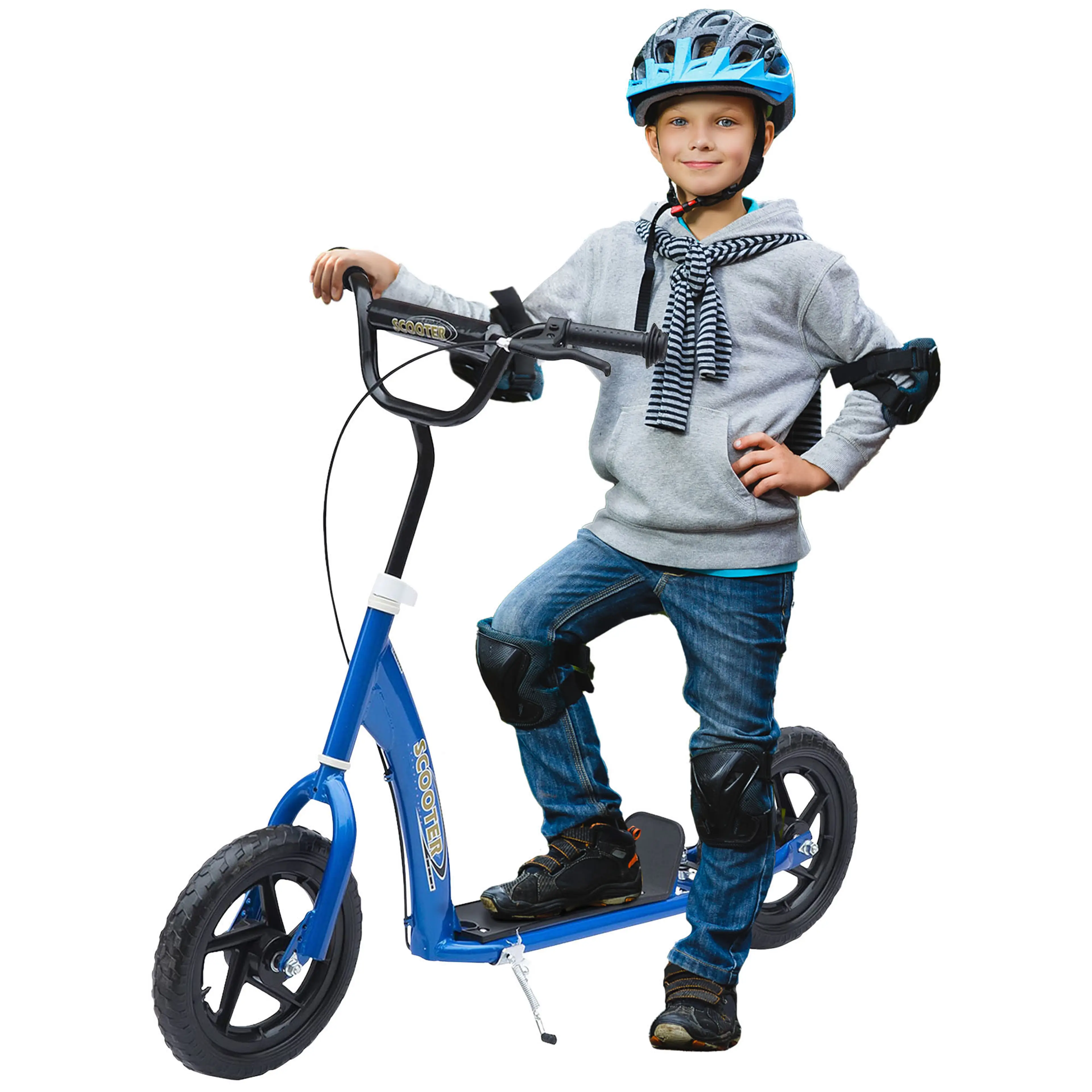Sparkcykel barn 5-12 år – stora 12-tumshjul, broms och justerbart styre, blå