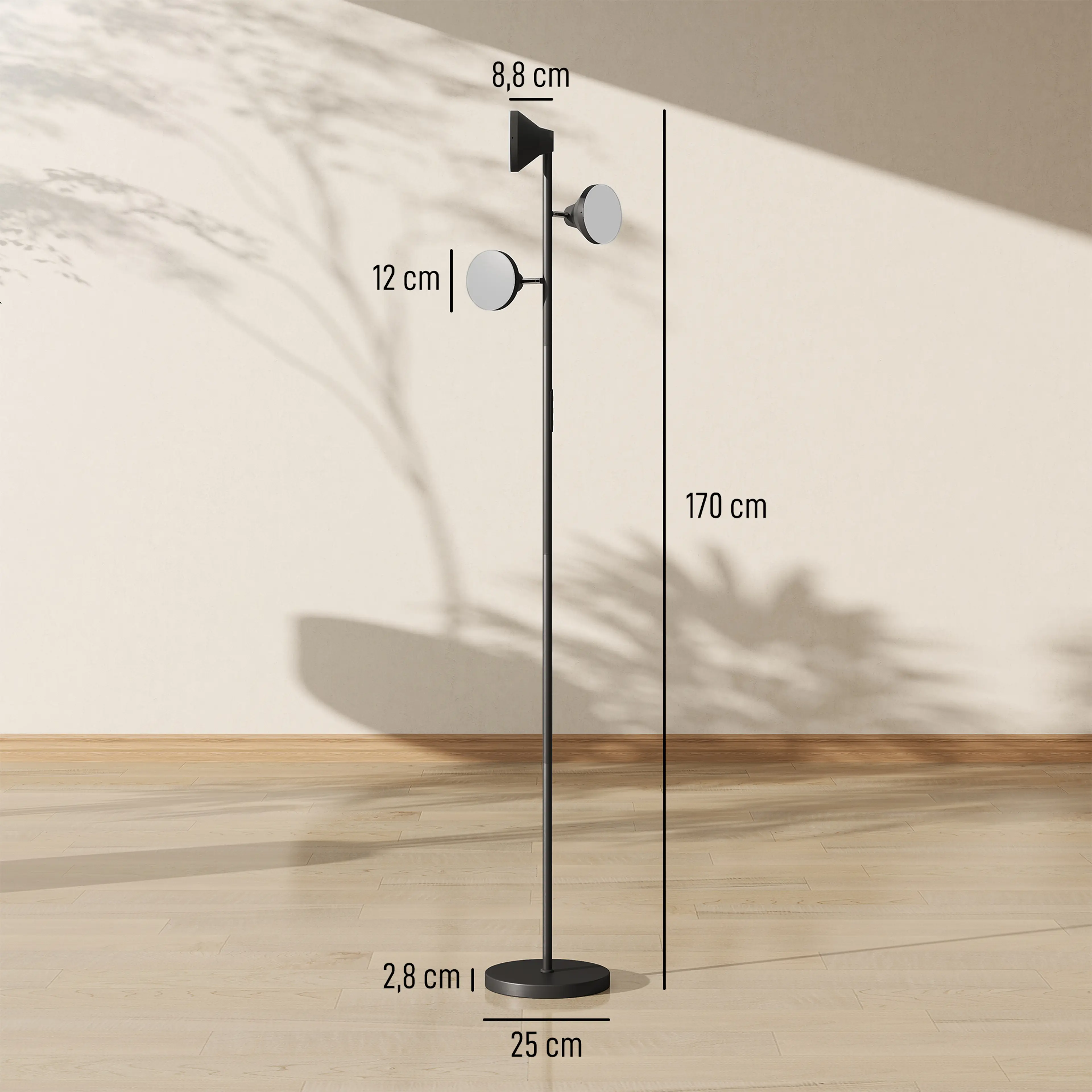 Golvlampa med tre riktbara huvuden 170 cm – 4 150 lumen, RGB och fjärrkontroll – bild 4