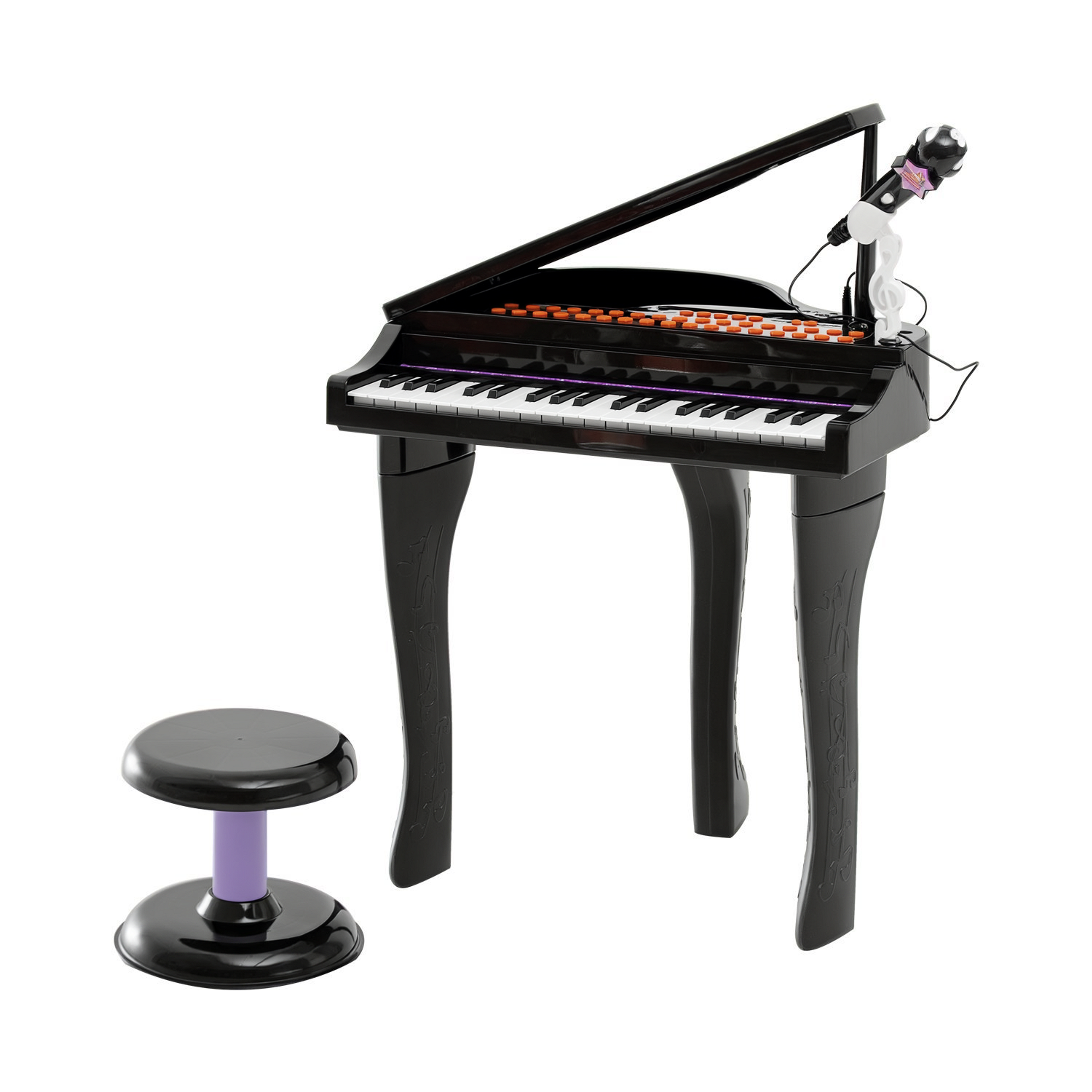 Barnpiano 37 tangenter med pall och mikrofon – leksakspiano med ljus, svart