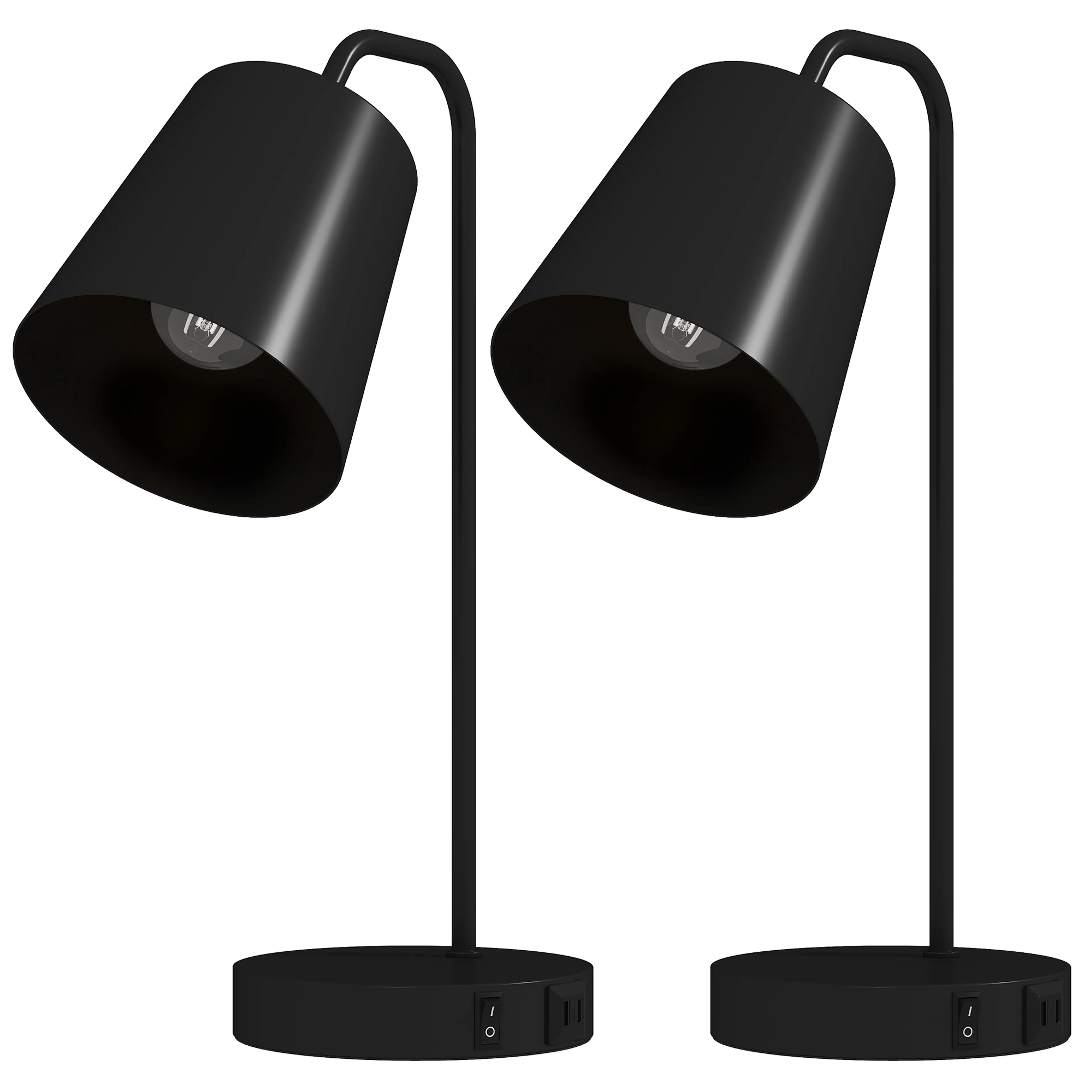 Bordslampor med USB 2-pack – 41 cm i svart stål, uttag i foten