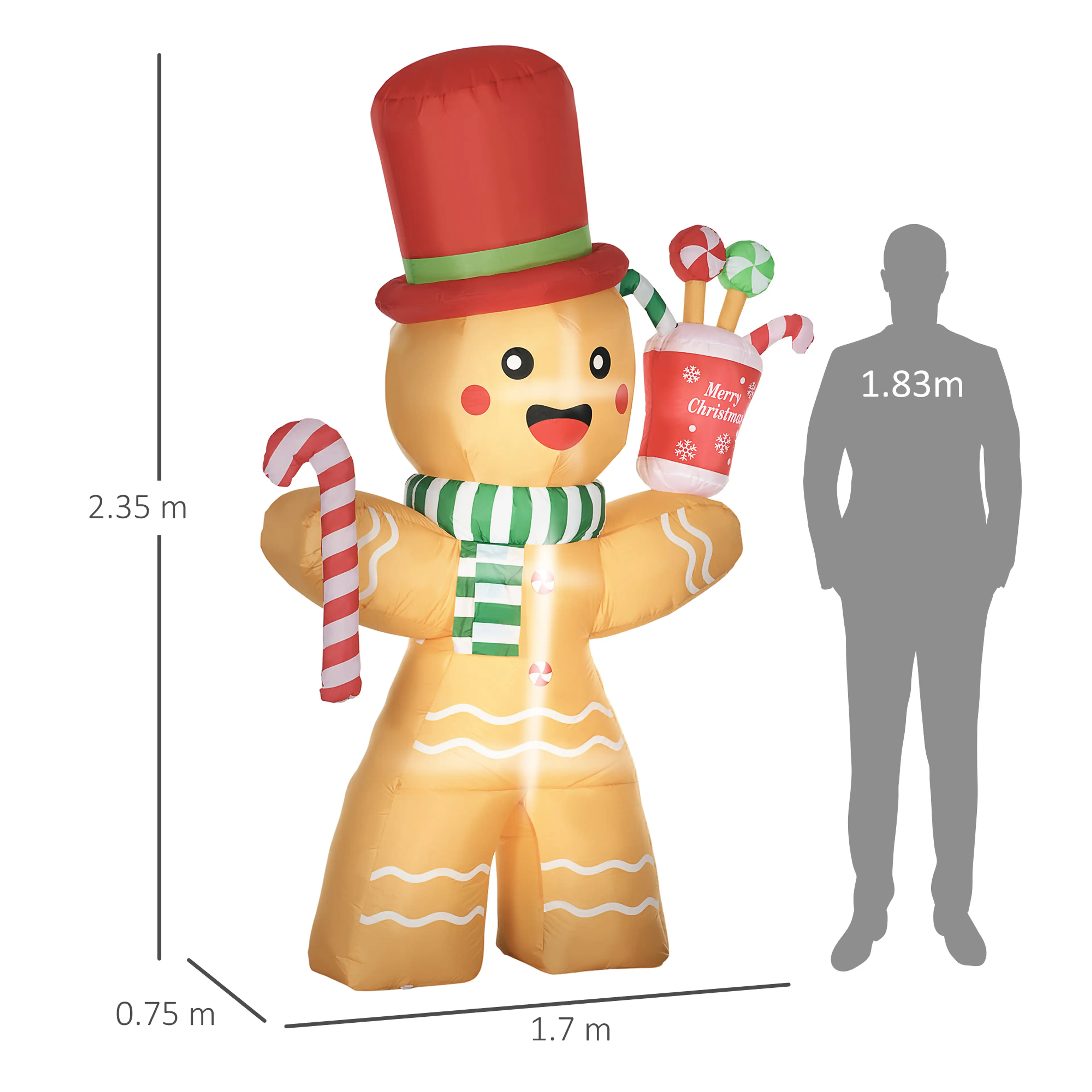 Storleksjämförelse: figuren 235 cm hög bredvid en person på 183 cm