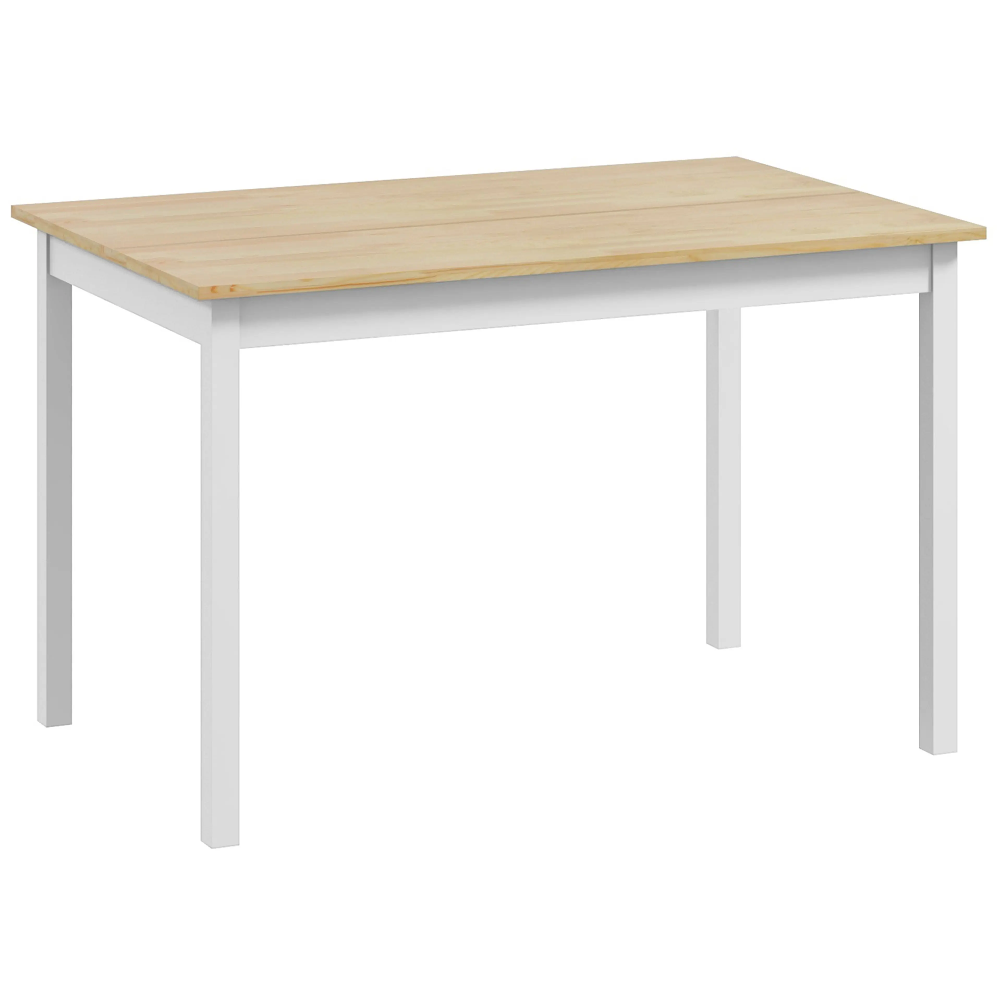 Köksbord i massiv furu med naturlackad skiva och vitmålade ben