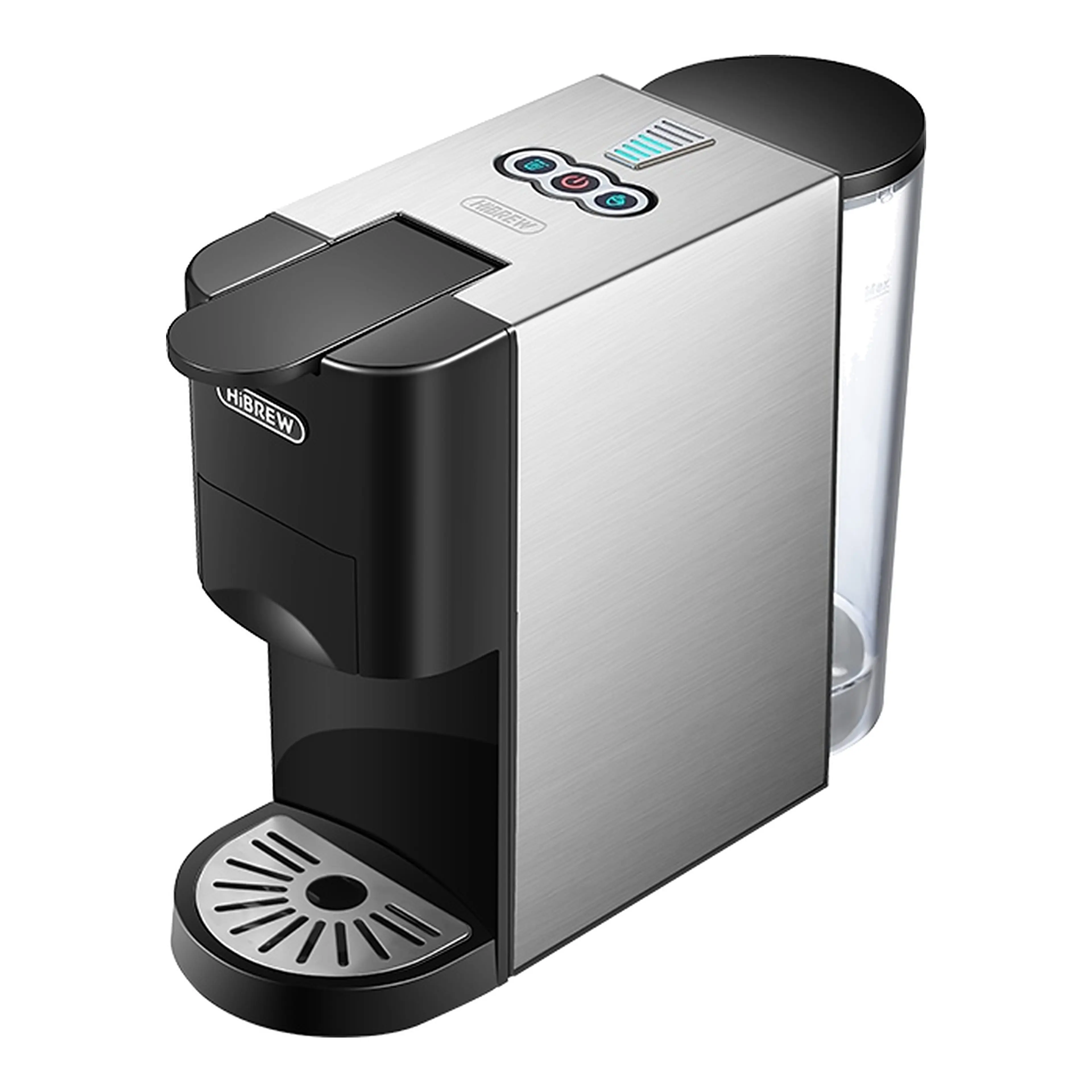 Kapselmaskin HiBREW H3D i rostfritt stål – 4-i-1 med fyra adaptrar