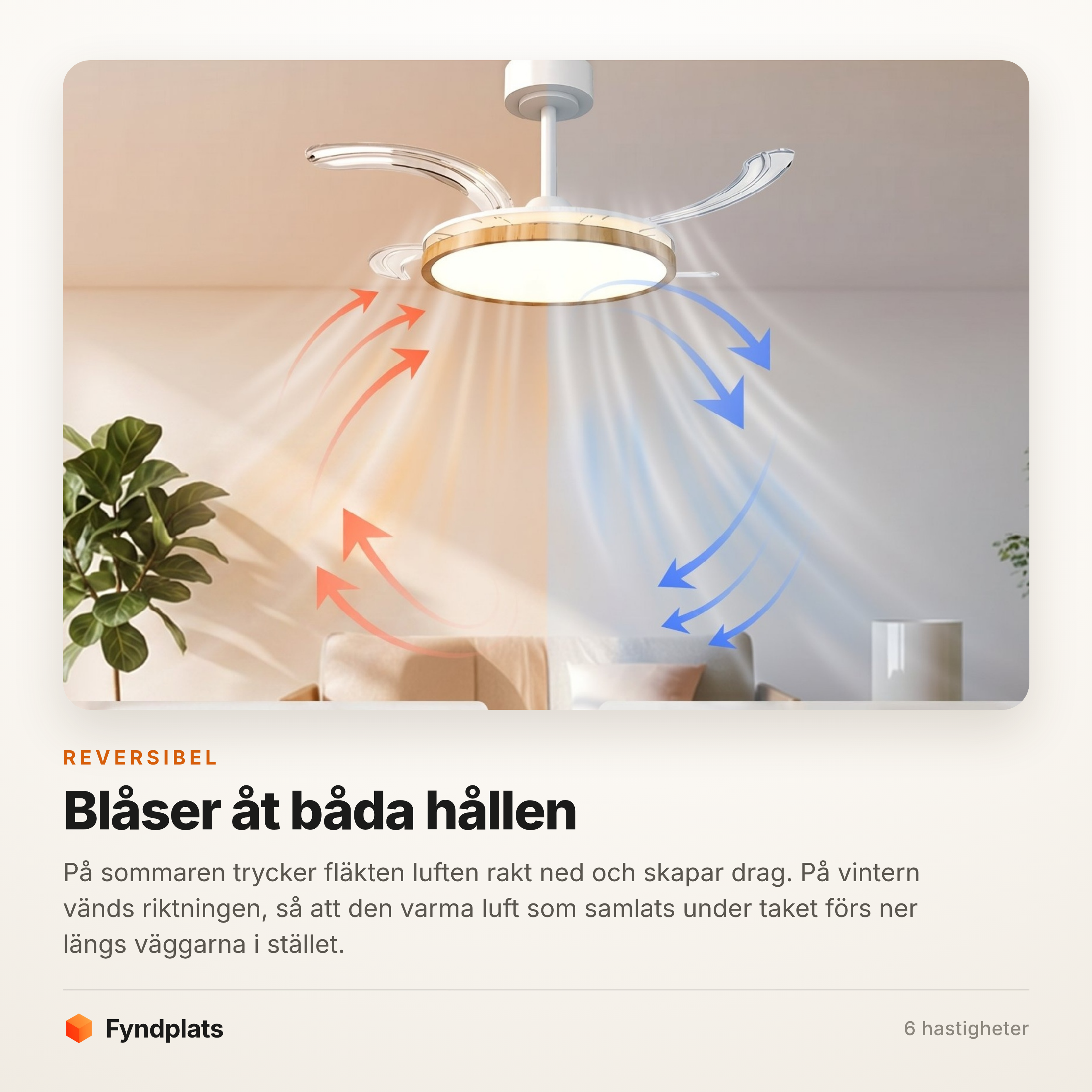 Luftflödet i sommarläge nedåt och vinterläge uppåt längs väggarna