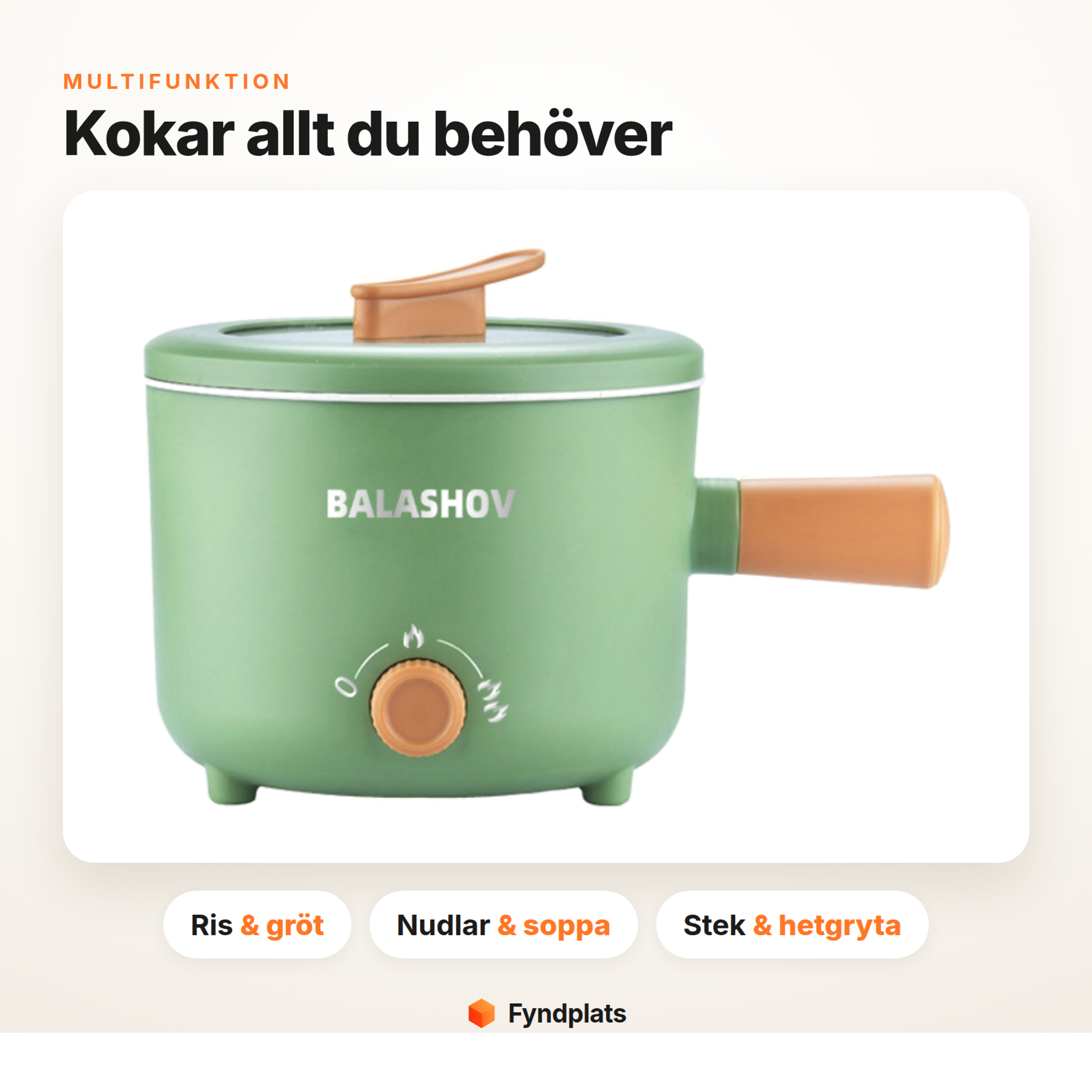 Multikokare som lagar ris, gröt, nudlar, soppa och hetgryta