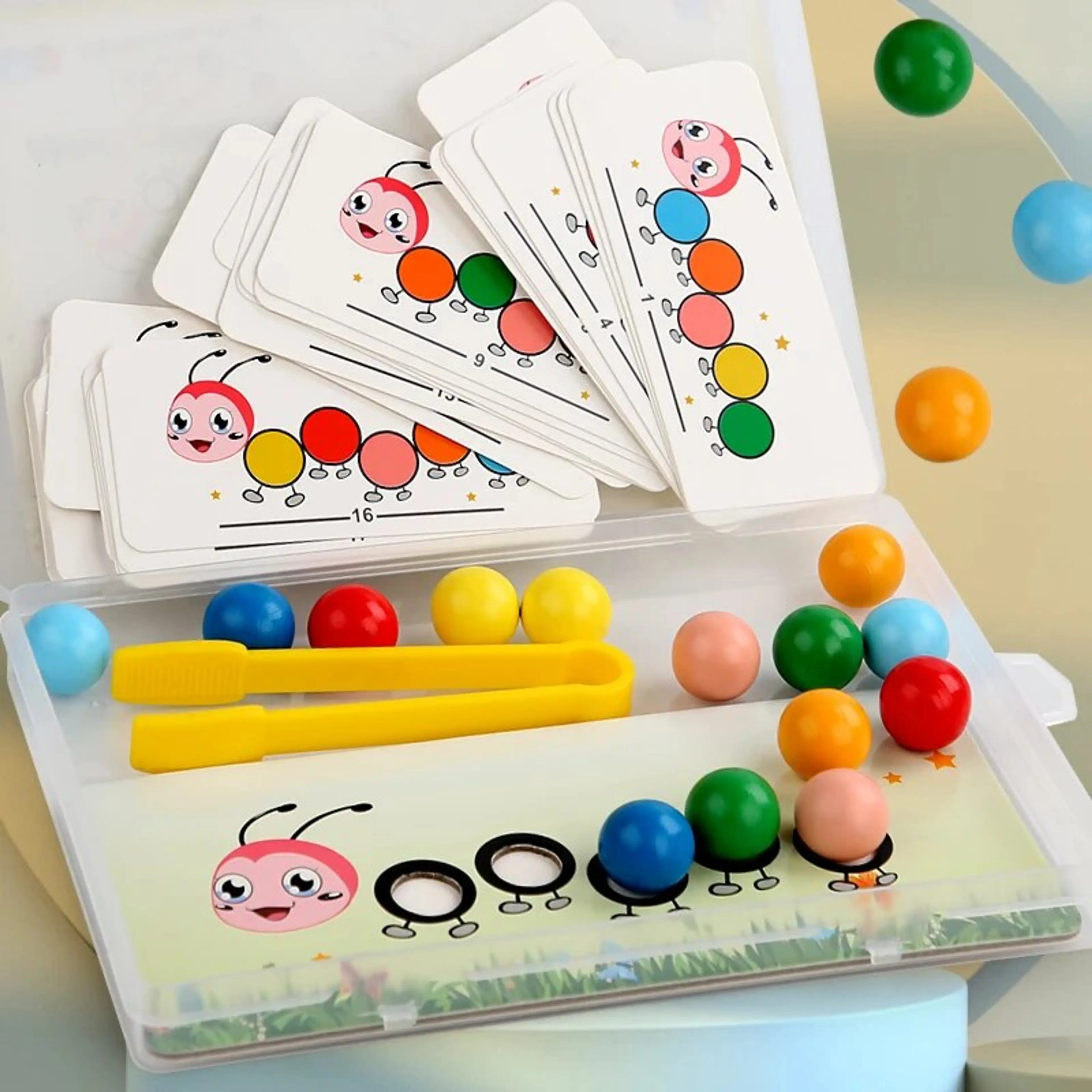 Montessori Sorteringsleksak – Färgglada Pärlor med Klämma