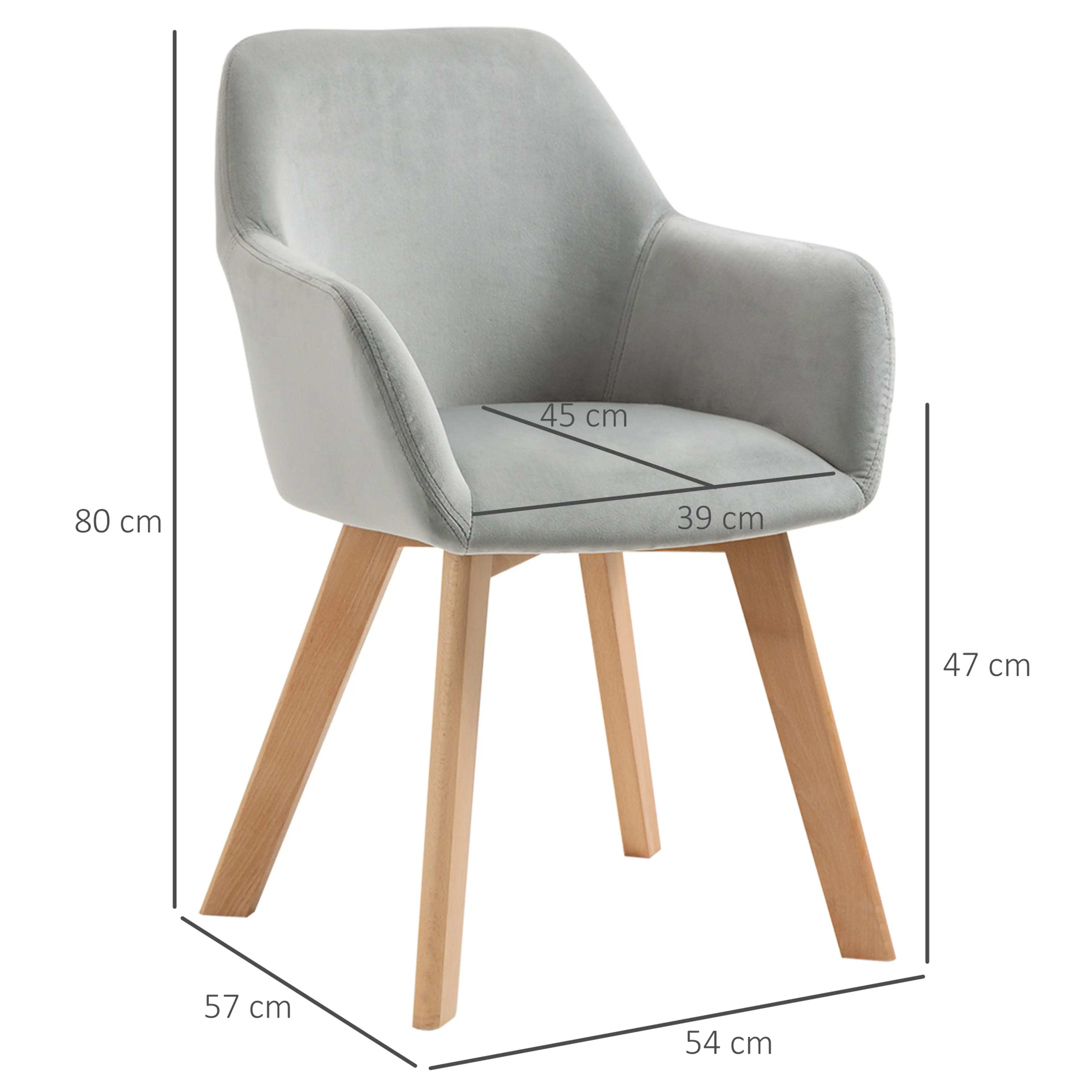 Måttbild som visar stolen 54 × 57 × 80 cm och sitsen 47 cm över golvet