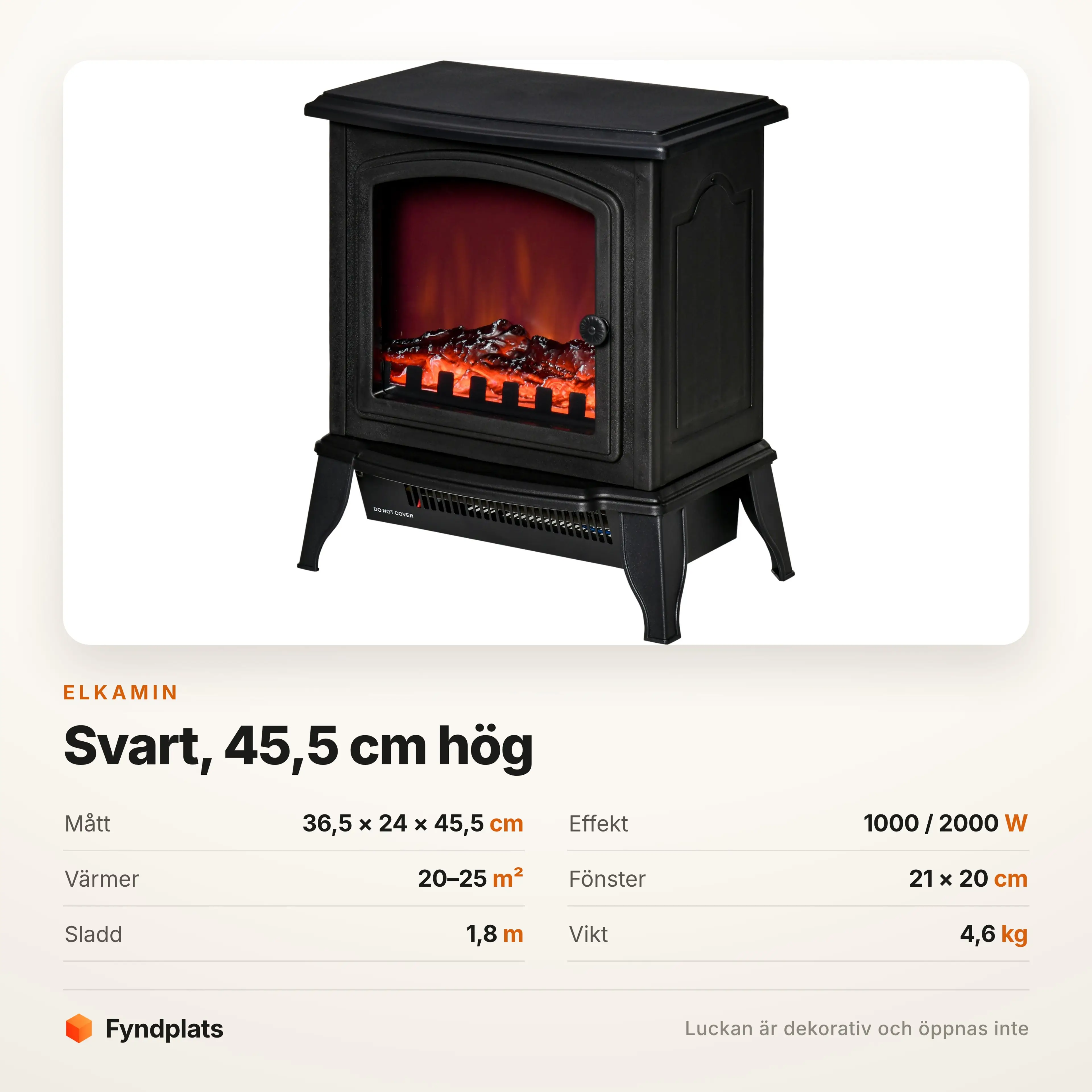 Specifikation: 36,5 × 24 × 45,5 cm, 1000/2000 W, 4,6 kg
