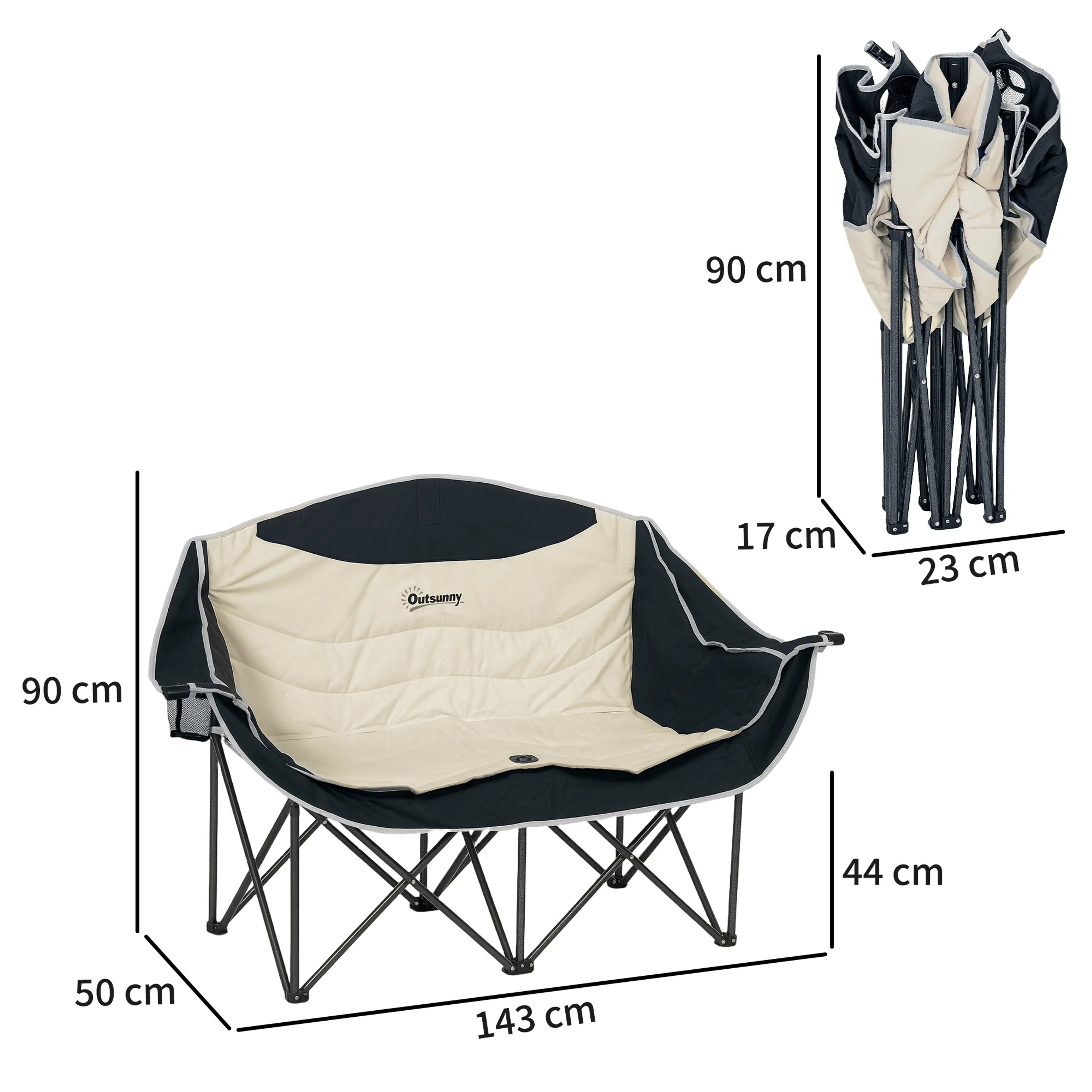 Khakifärgad dubbel campingstol med två sitsar och svart ram (3)