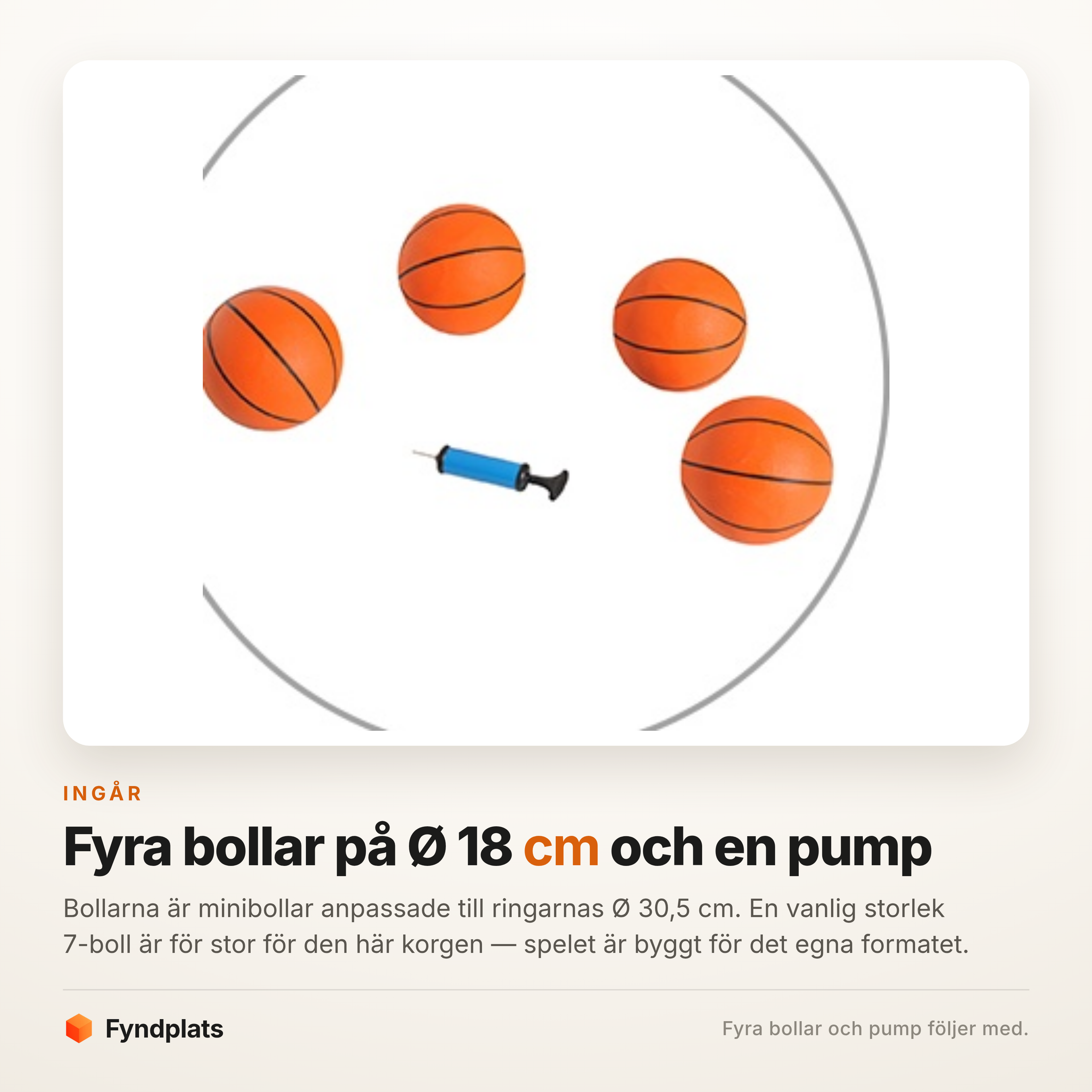 De fyra medföljande minibollarna och pumpen