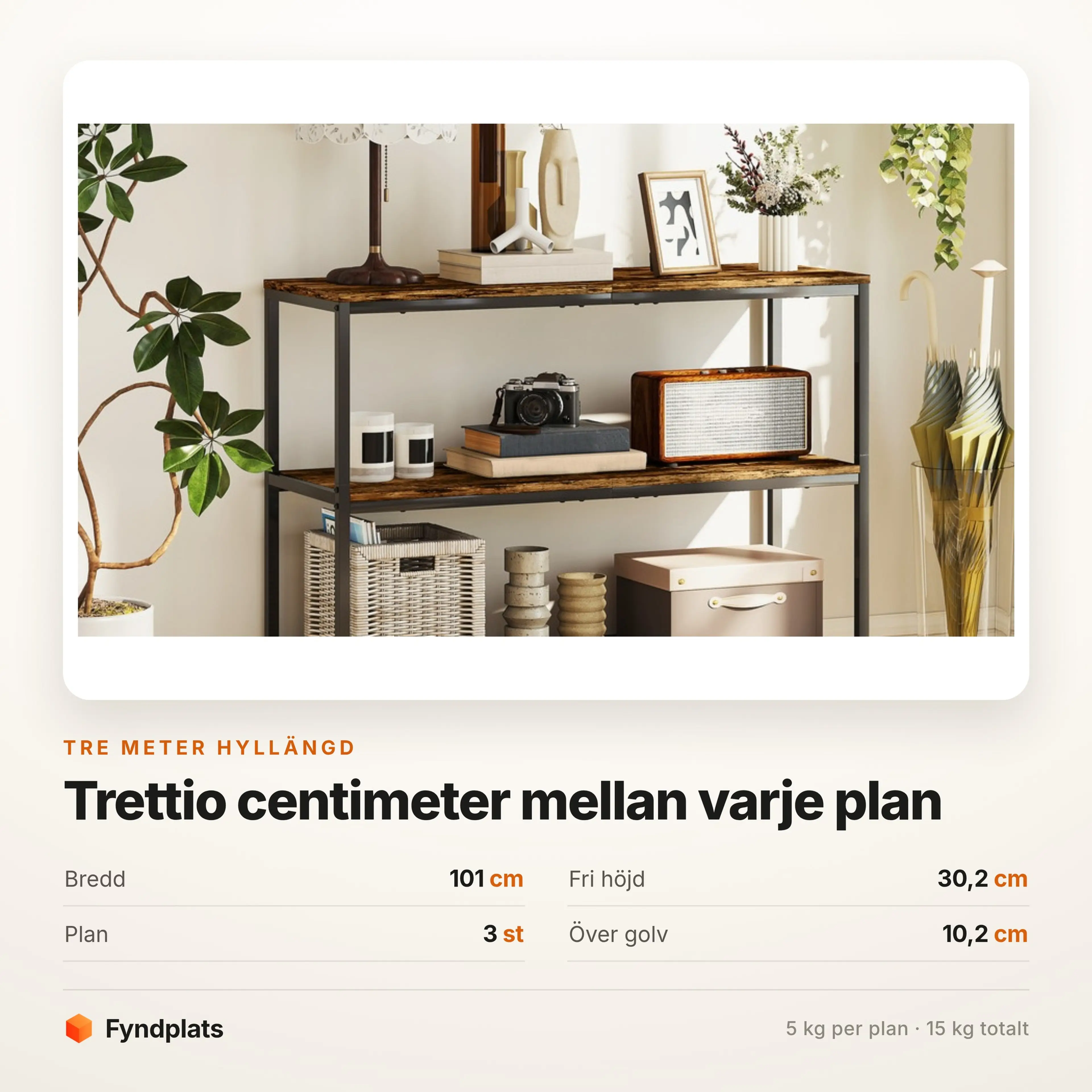 Konsolbord 101 cm med tre hyllplan – bild 3