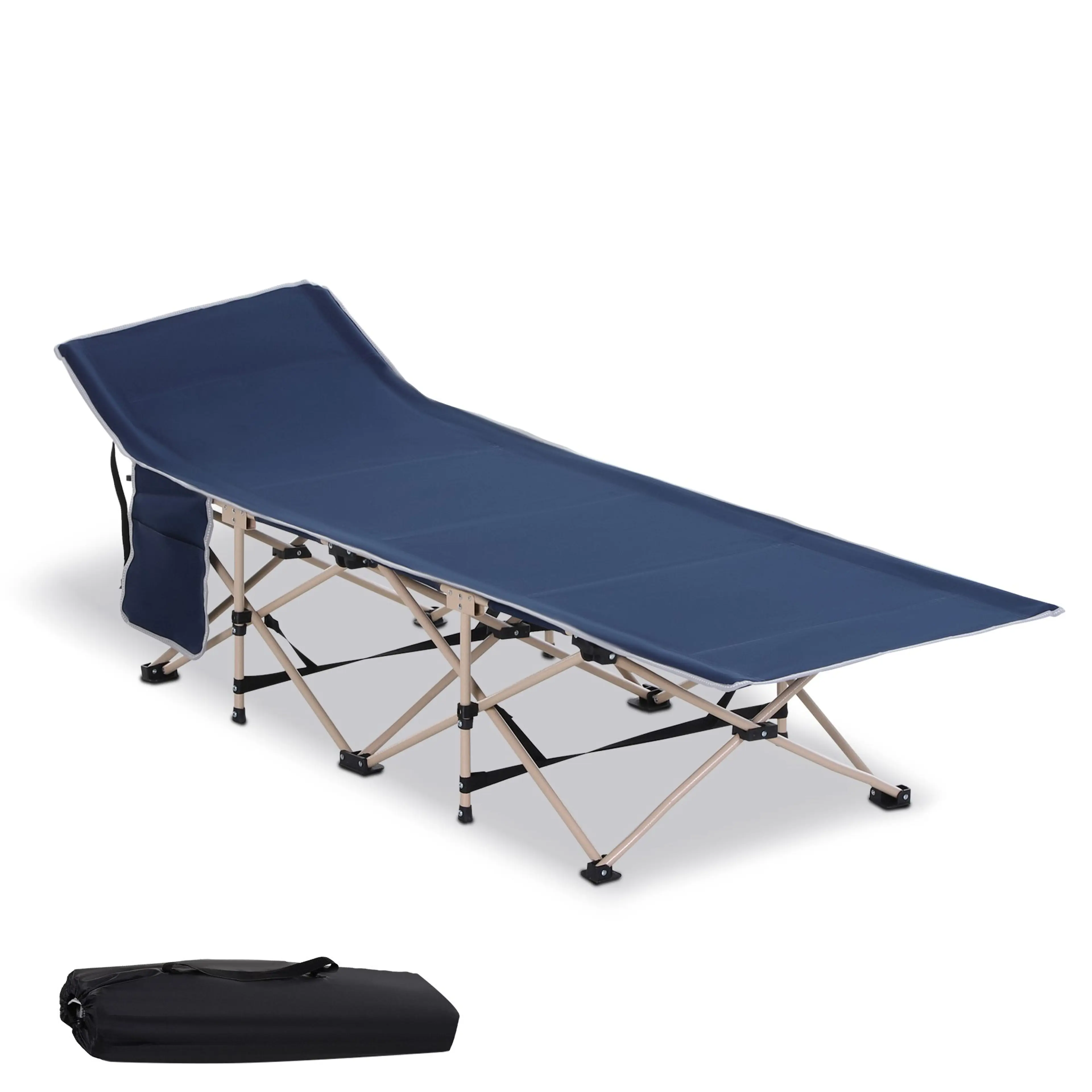 Fältsäng 190 × 68 cm – hopfällbar med bärväska, tål 150 kg