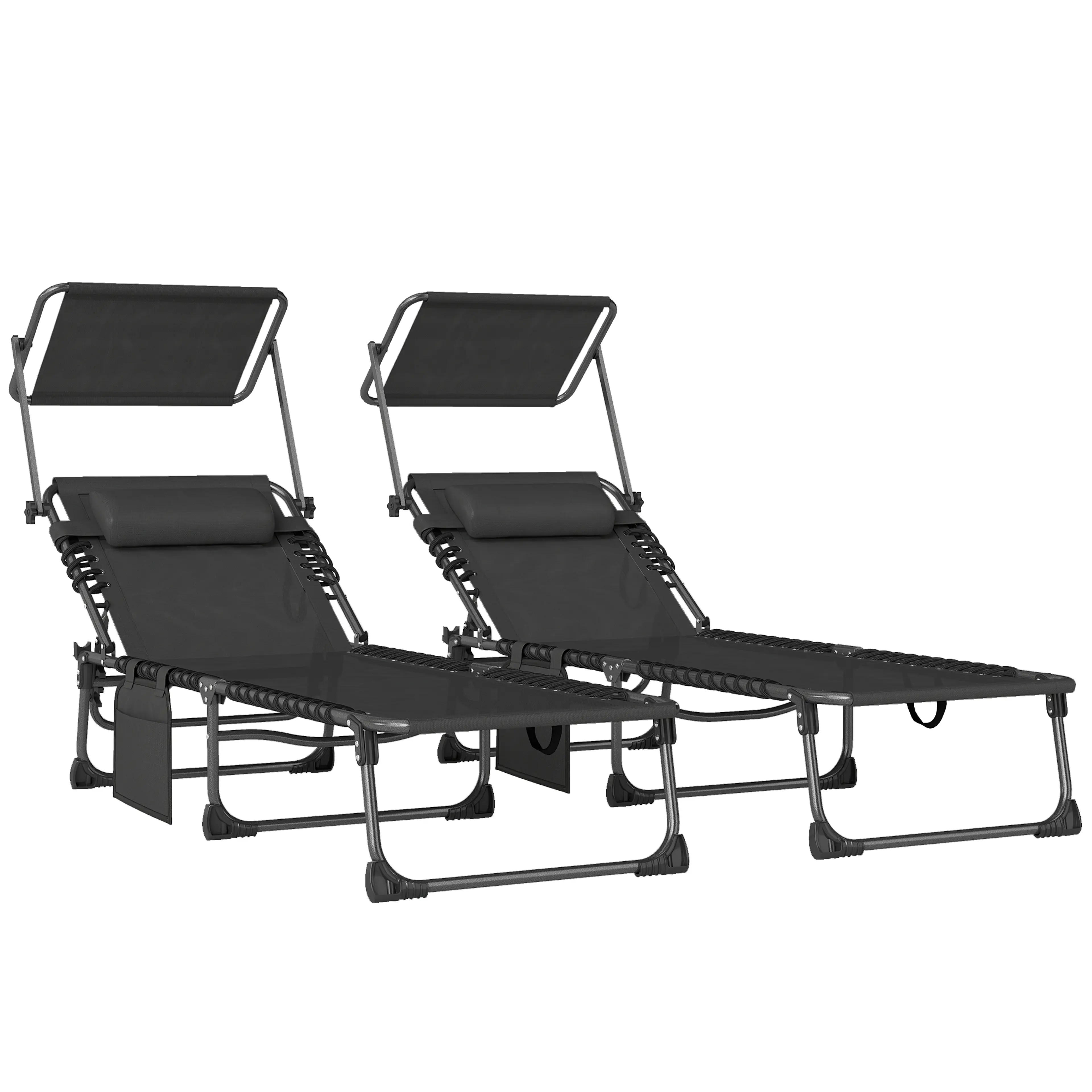 Hopfällbar Solsäng 2-pack med Parasoll och Sidoficka – Trädgård & Pool