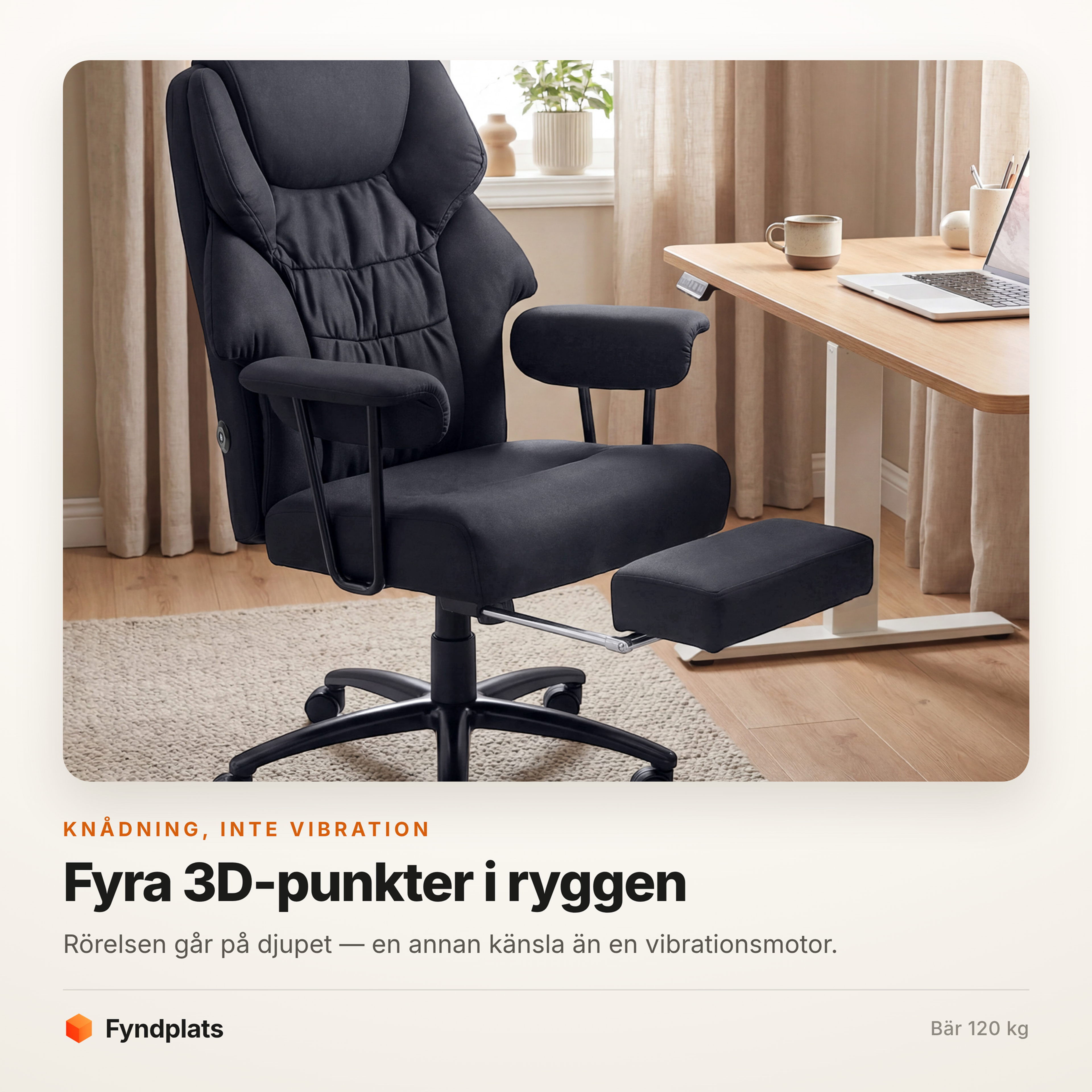 Massagestol med 3D-knådning – fyra punkter, fotstöd och 136 cm liggläge – bild 2