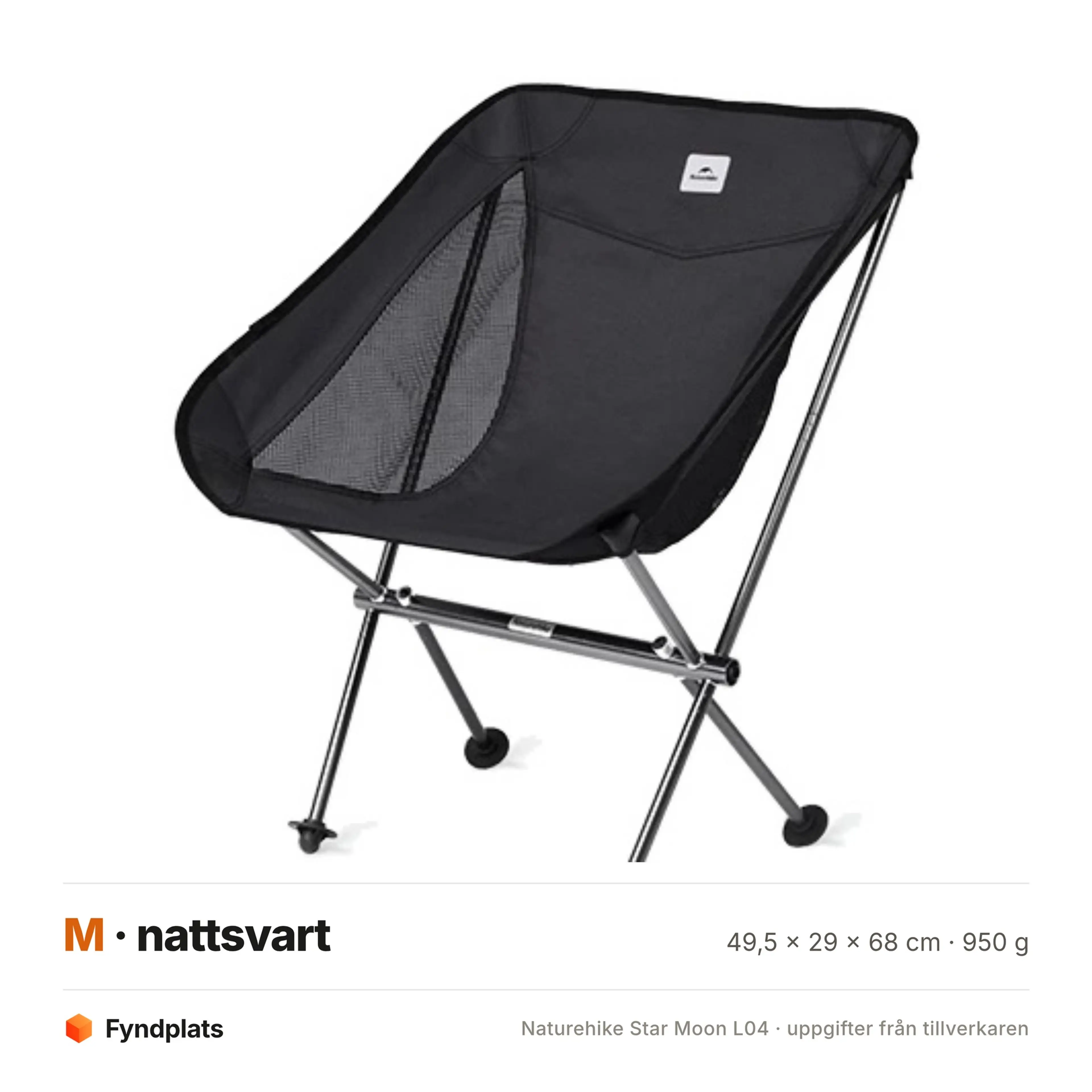 Campingstol L04 i nattsvart, storlek M