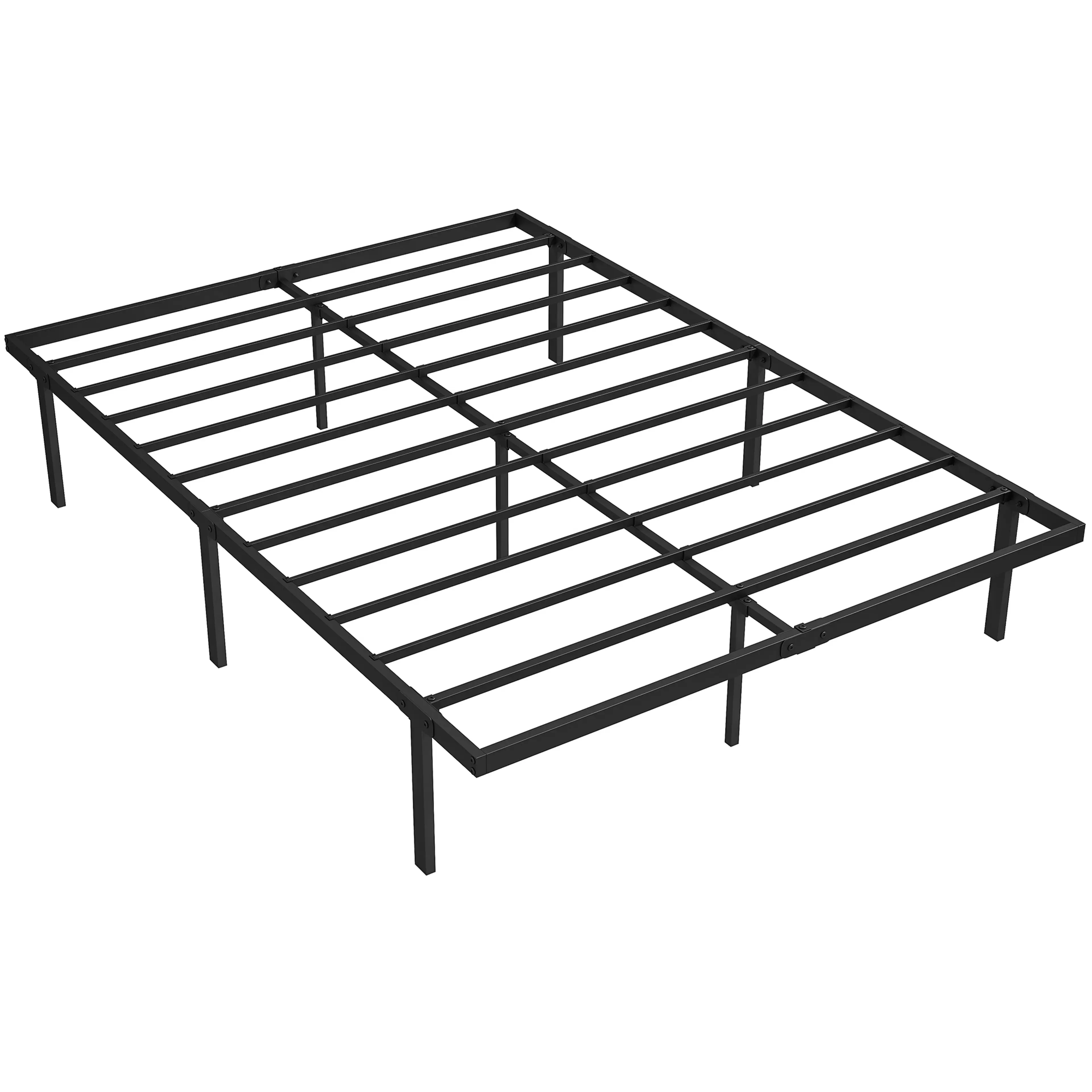 Svart sängram 140x200 i metall utan gavel, med mittbalk och nio ben