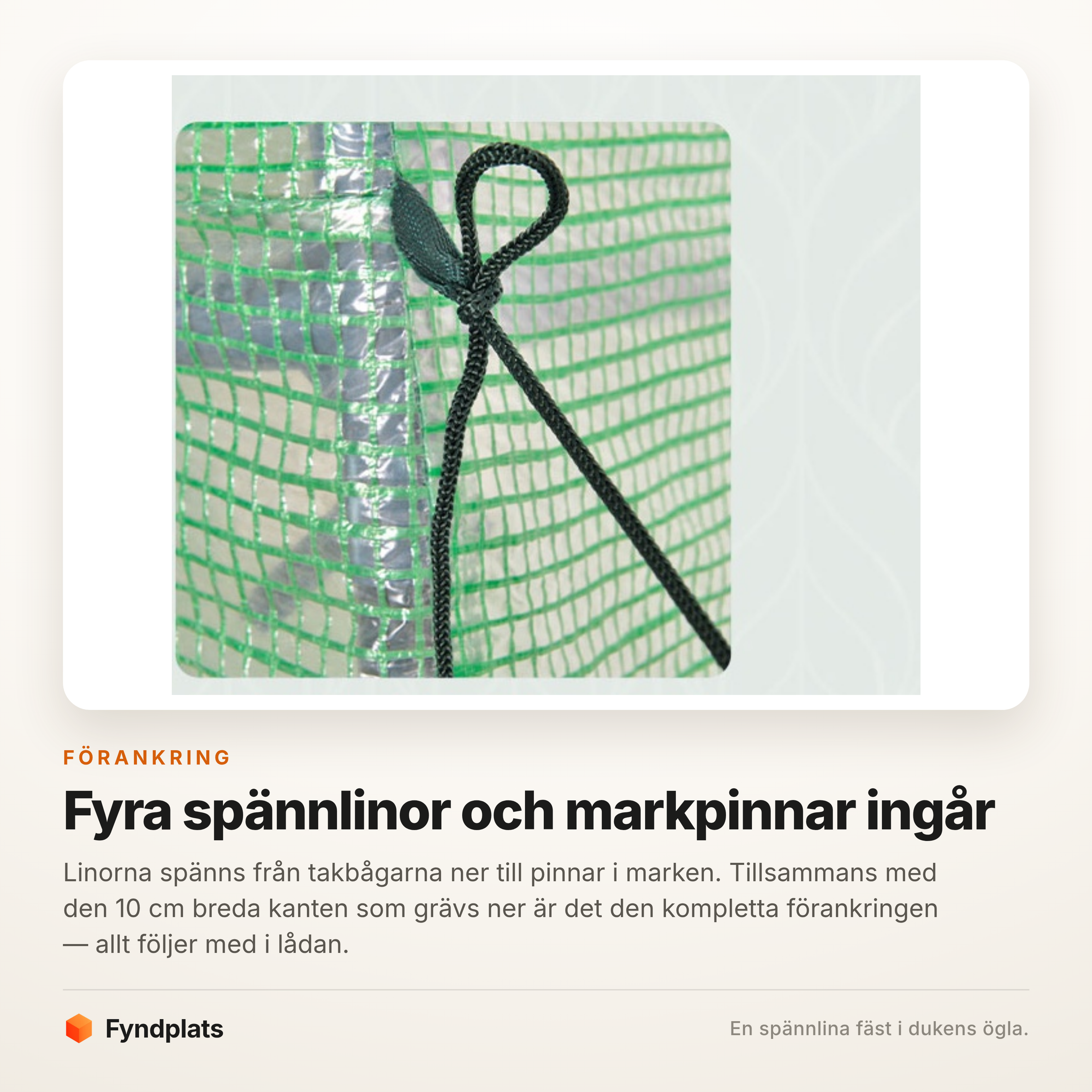 Närbild på en spännlina knuten i dukens ögla