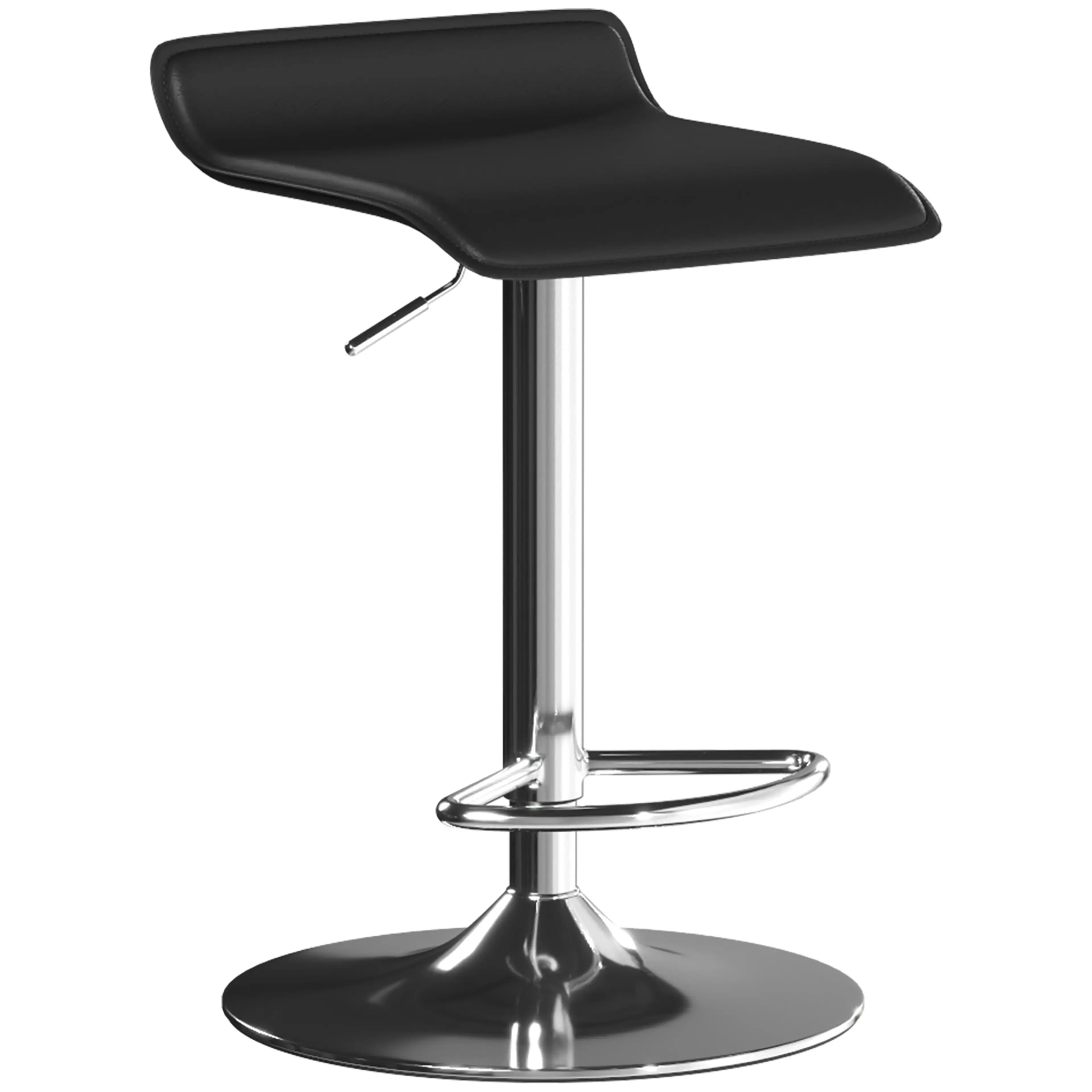 Barstol med svart sits, silverfärgad fot och fotring