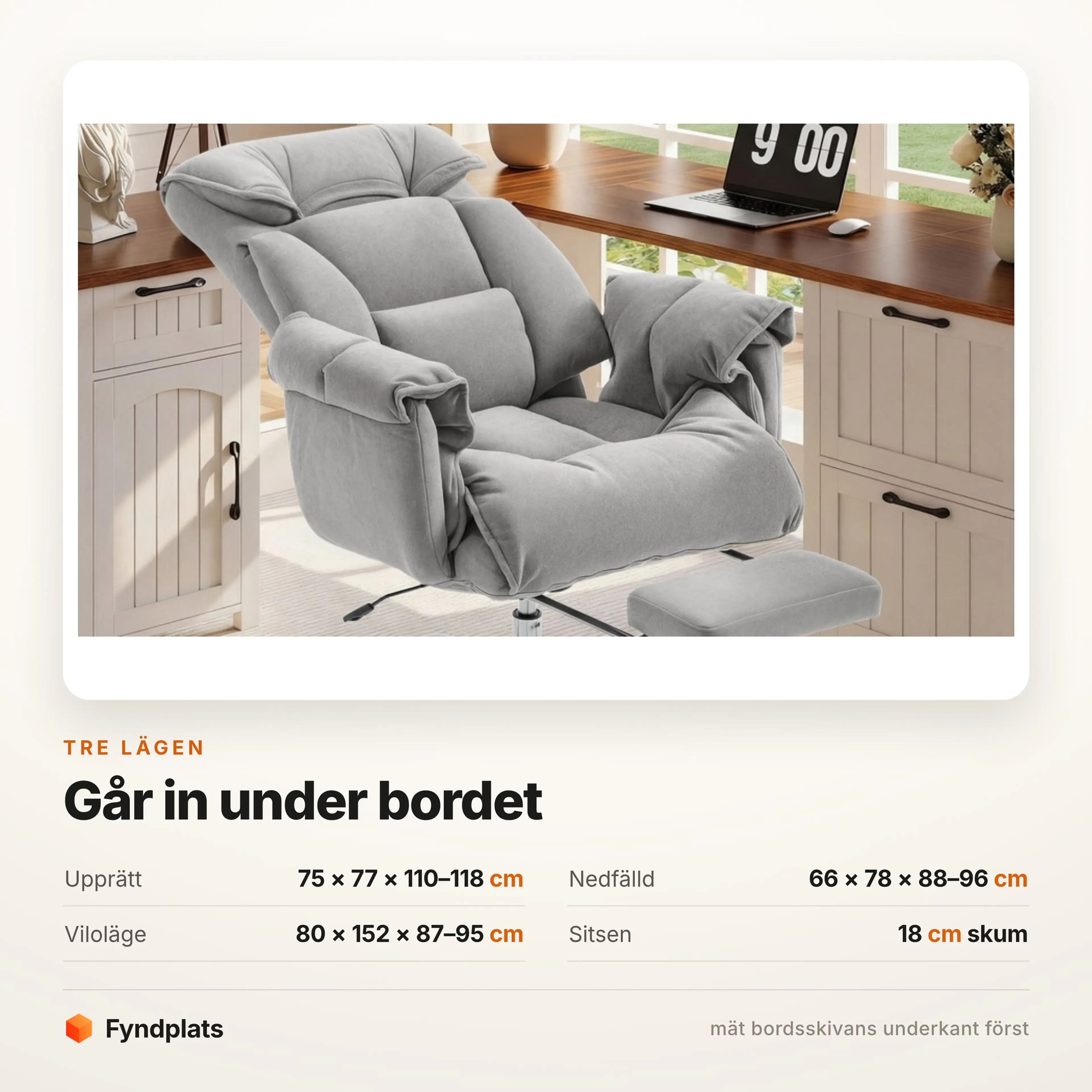 Kontorsstol med framfällbar rygg – går in under bordet – bild 3