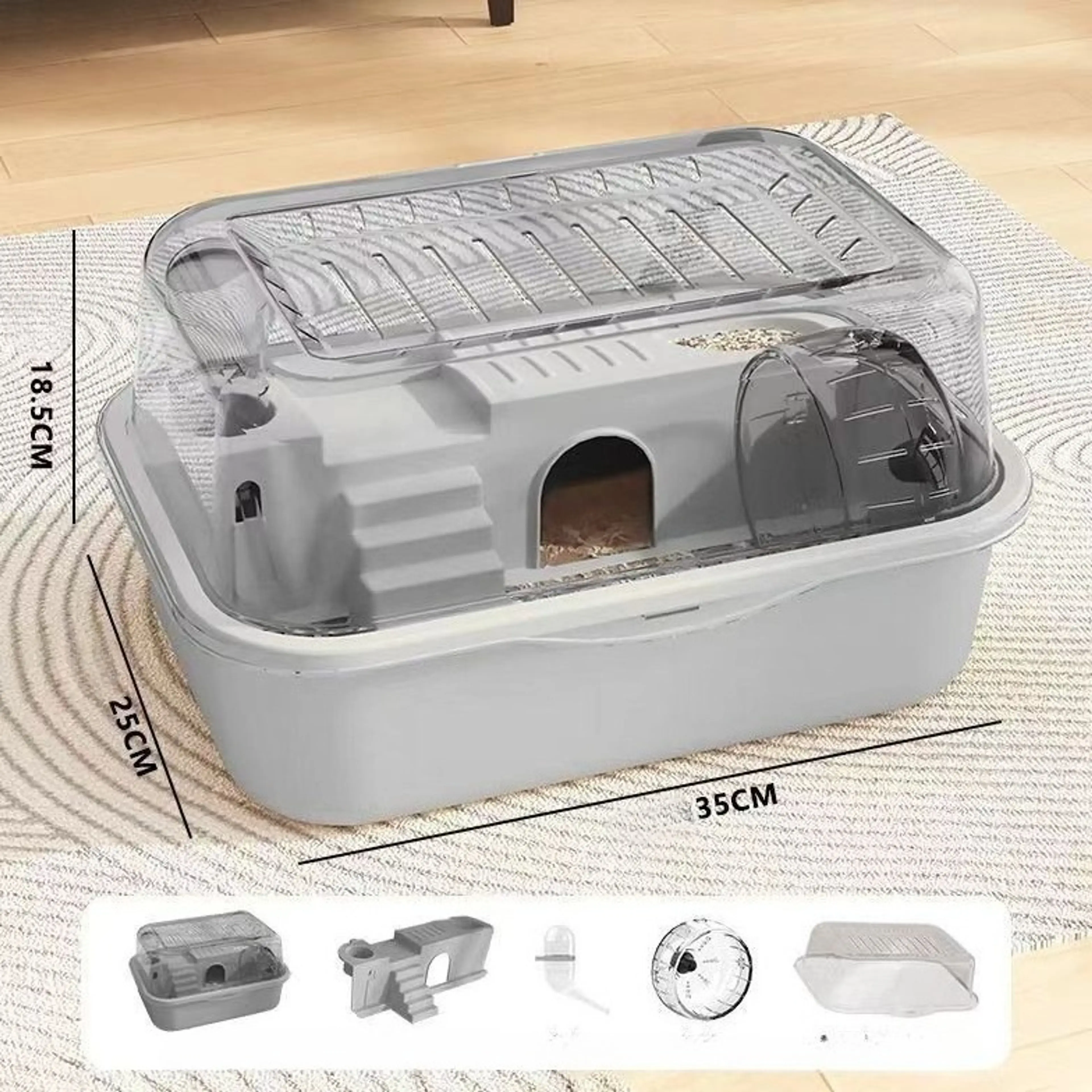 Tuggskyddad hamsterbur med tillbehör – rymlig och lätt att rengöra