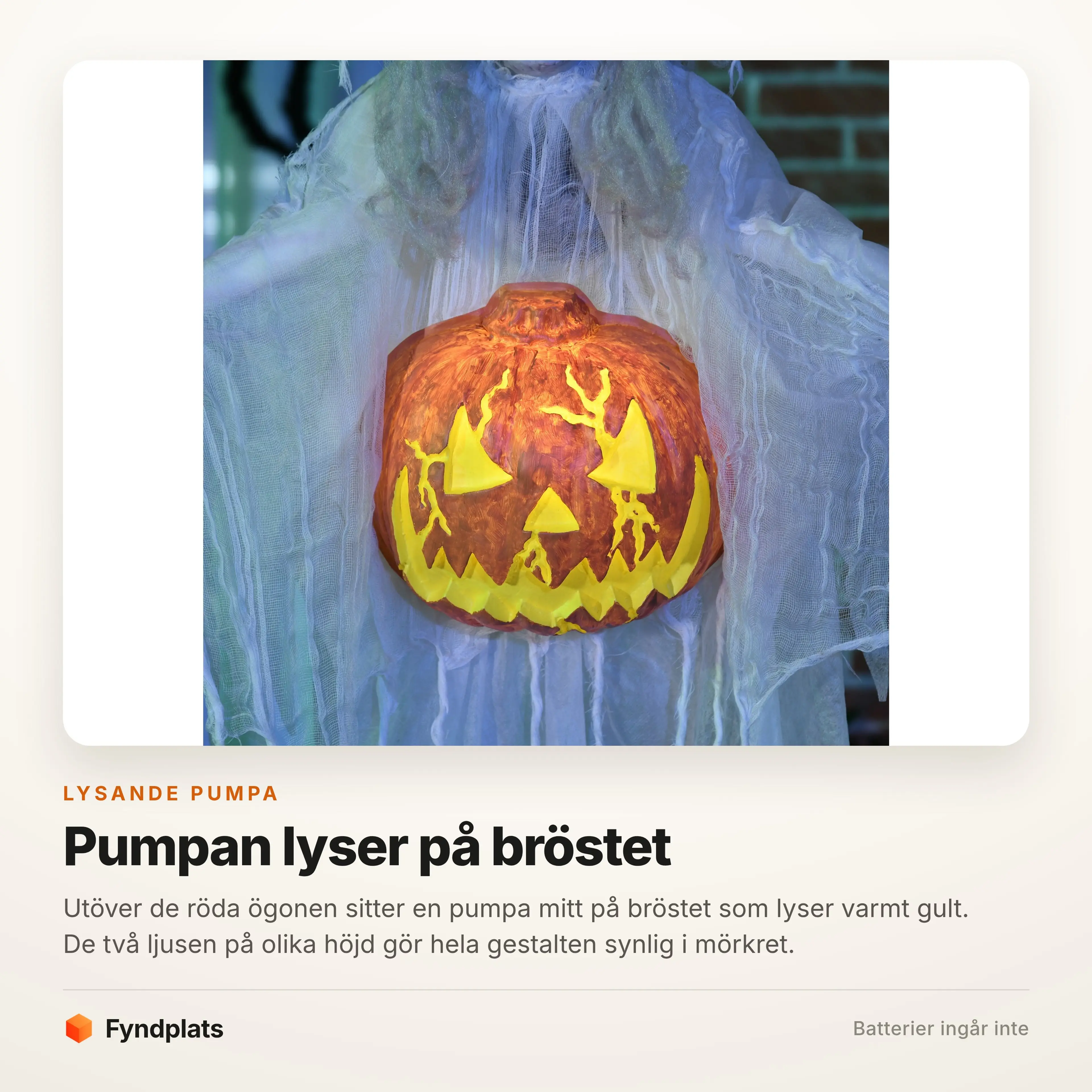 Närbild på den gult lysande pumpan på bröstet