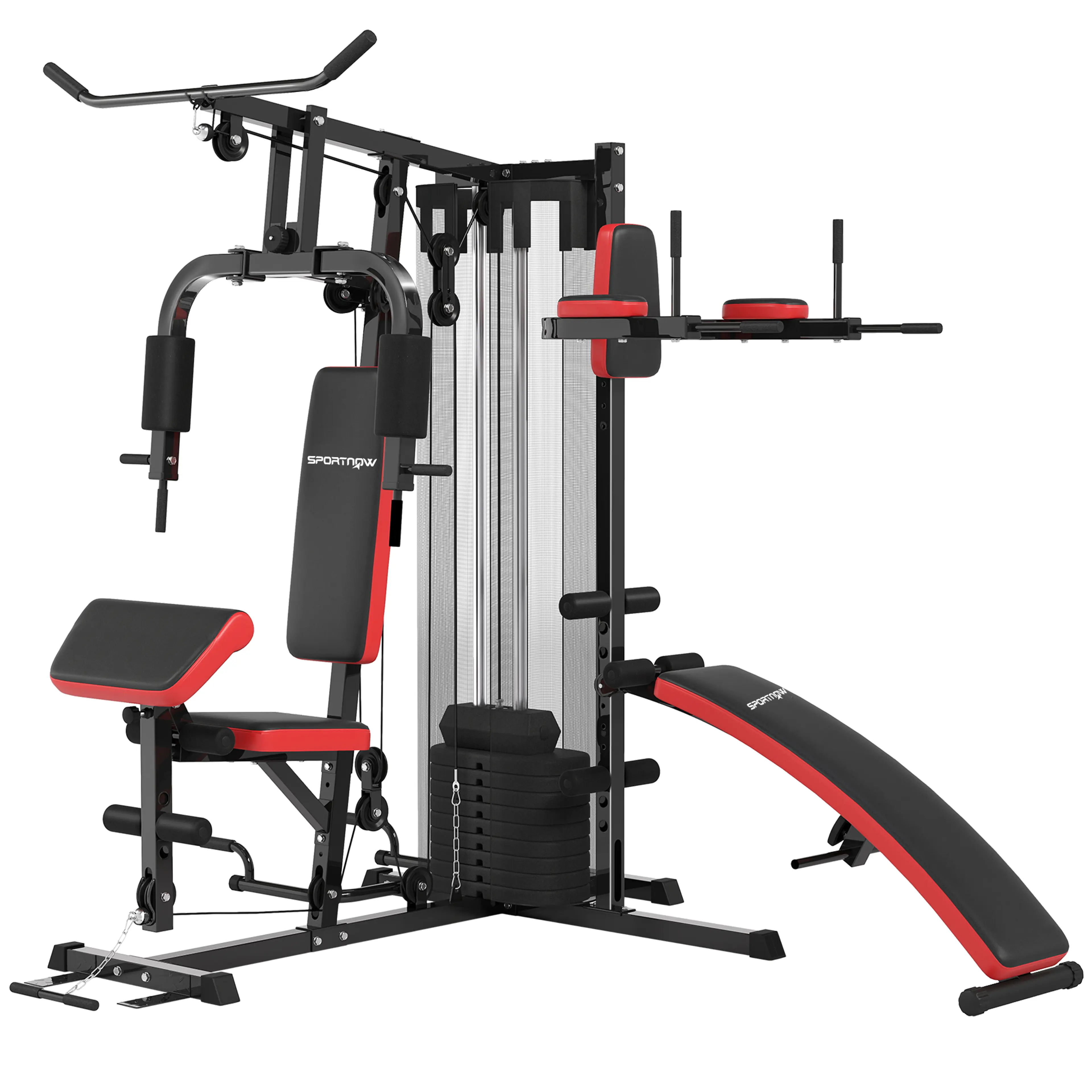Gymstation med träningsbänk – 65 kg viktblock och 108 cm latsstång