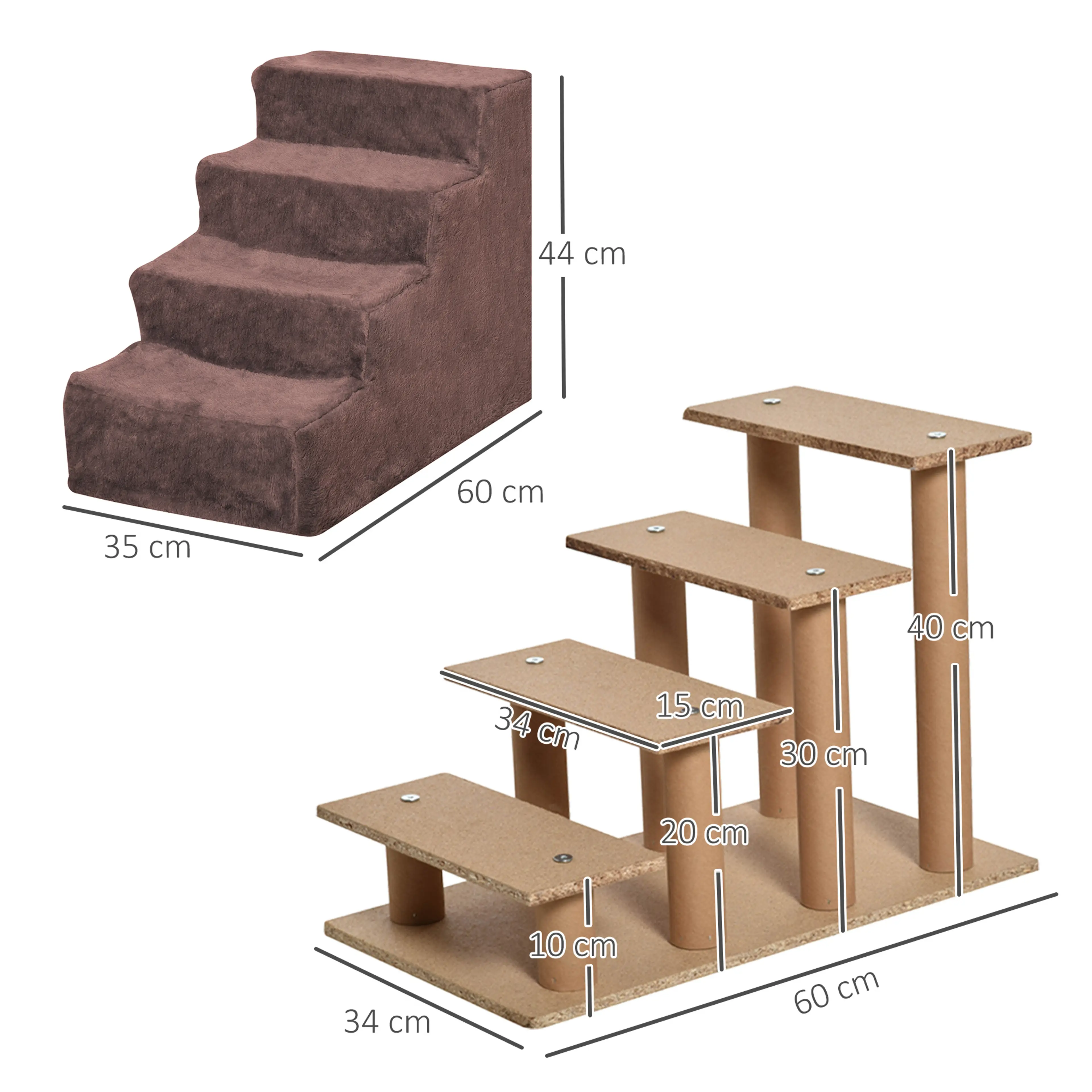 Måttskiss: 60 cm lång, 35 cm bred och 44 cm hög med steg på 34 × 15 cm