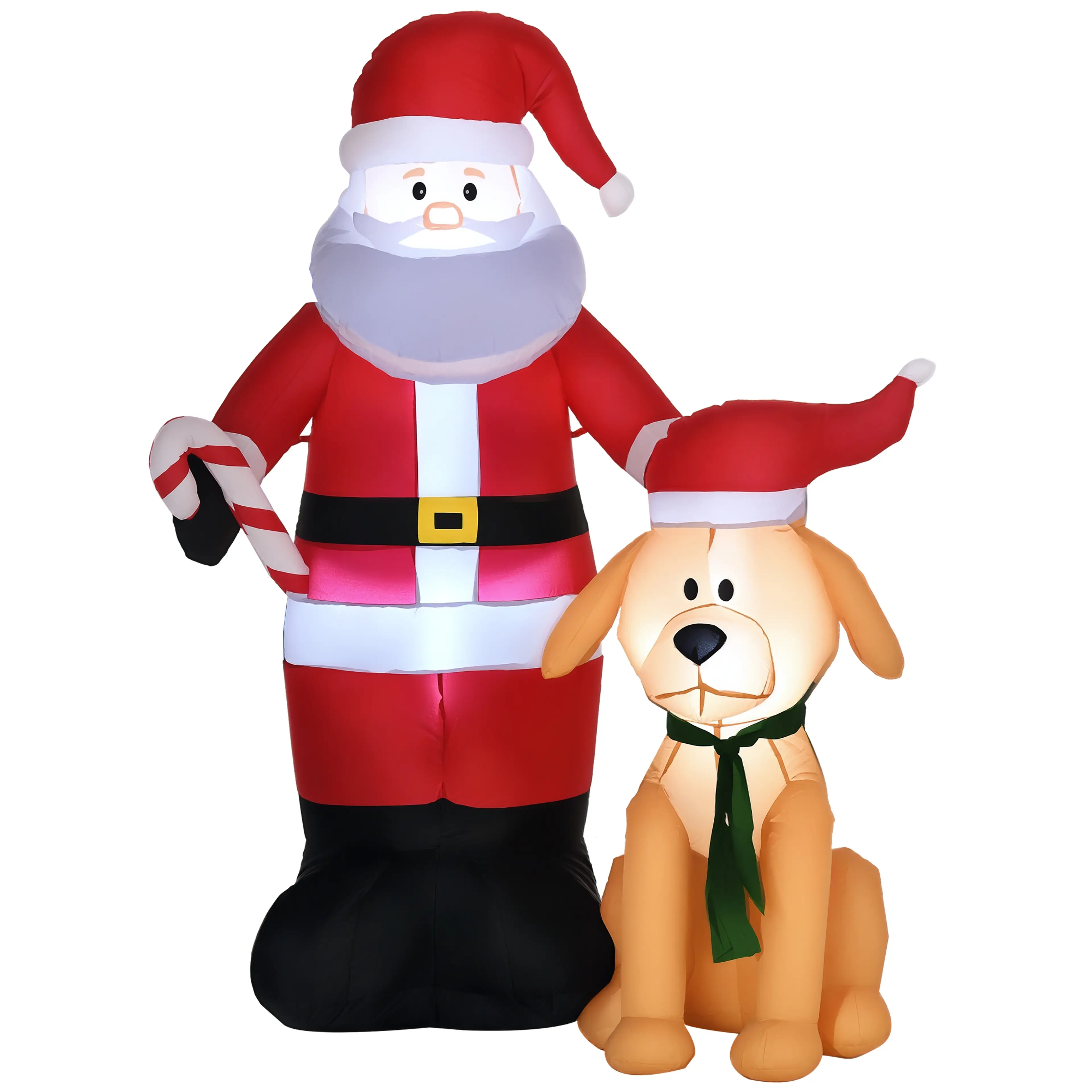 Uppblåsbar jultomte med hund 157 cm och LED-belysning