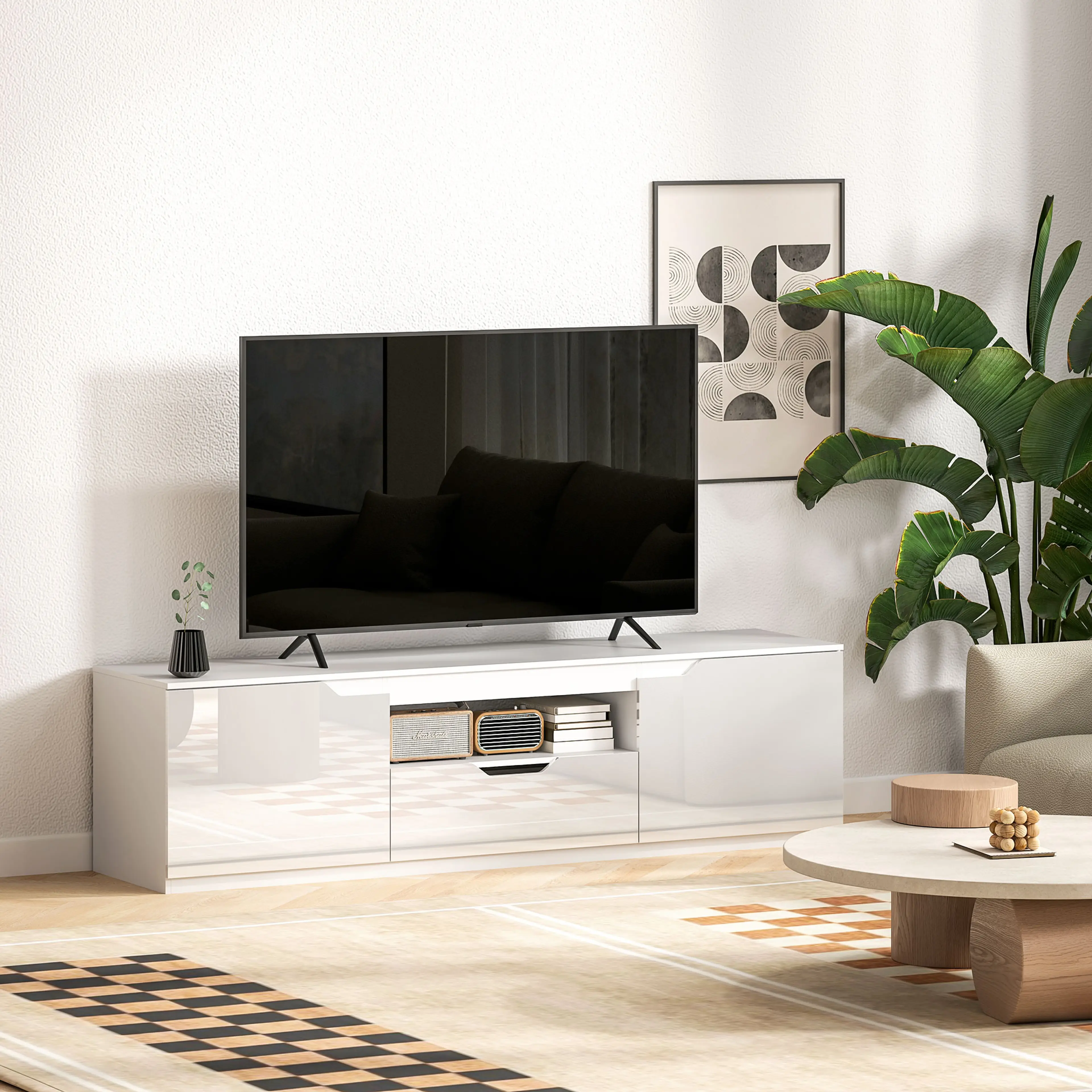 TV-bänk 160 cm i högglans vit – bild 5