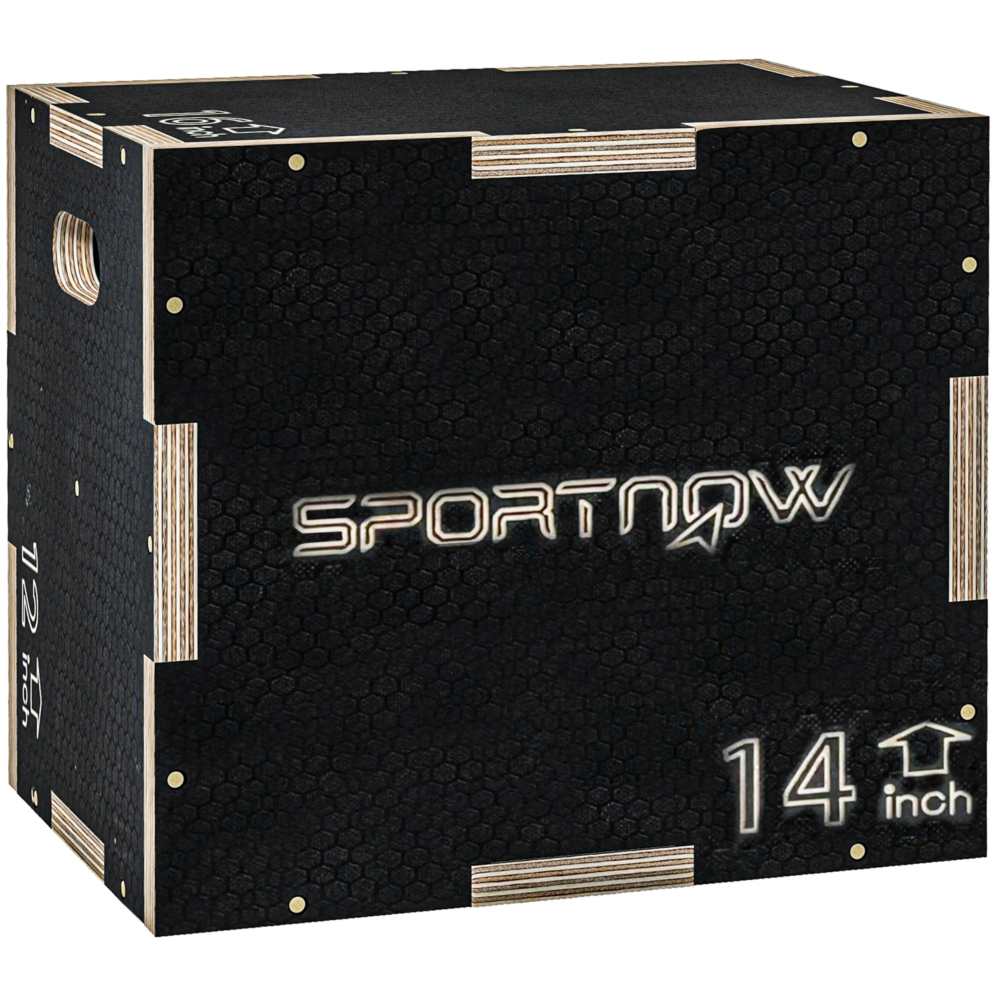 Plyo box i svart trä med tre hopphöjder i storleken 40,5 × 35,5 × 30,5 cm