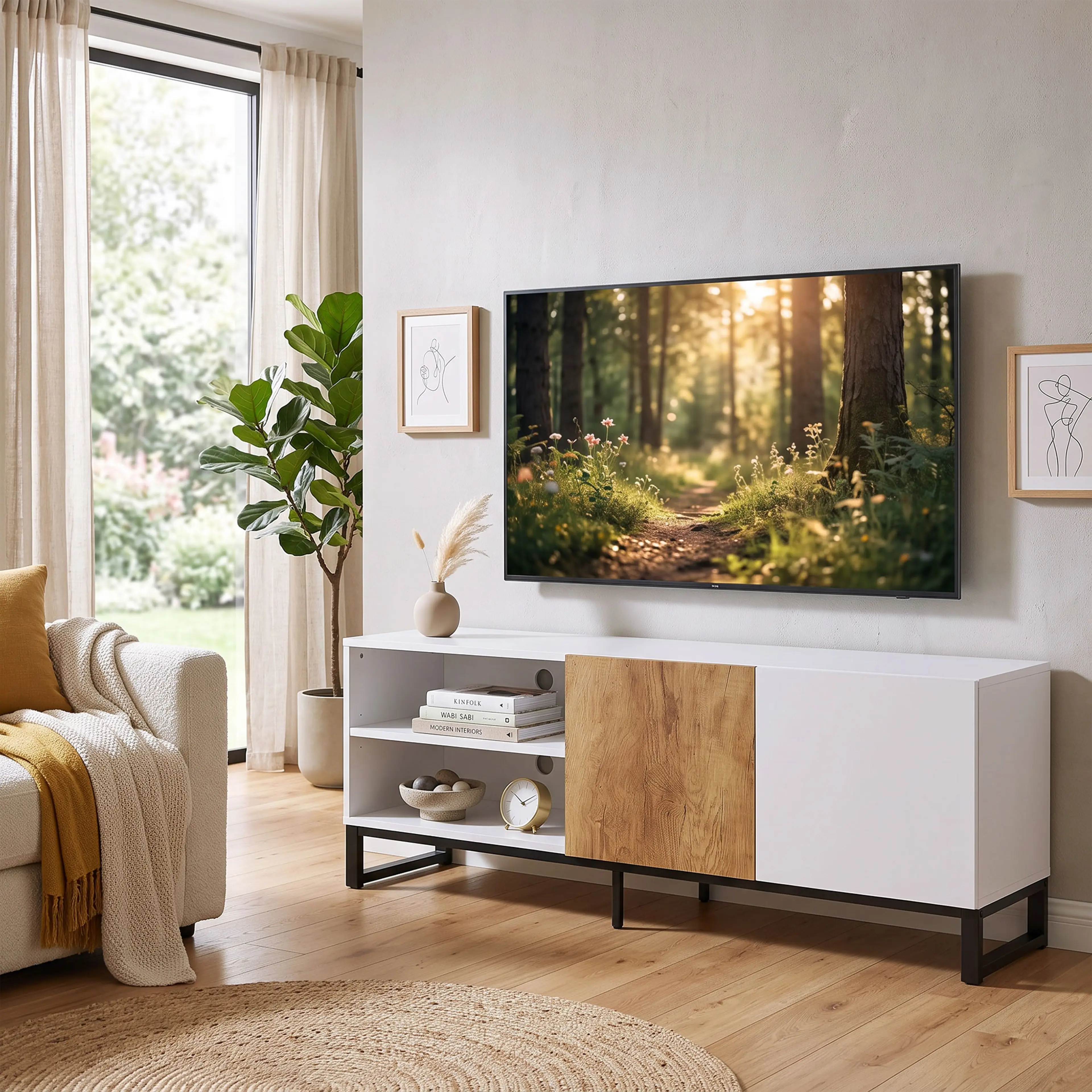 TV-bänk 140 cm med metallben och eklucka – bild 5
