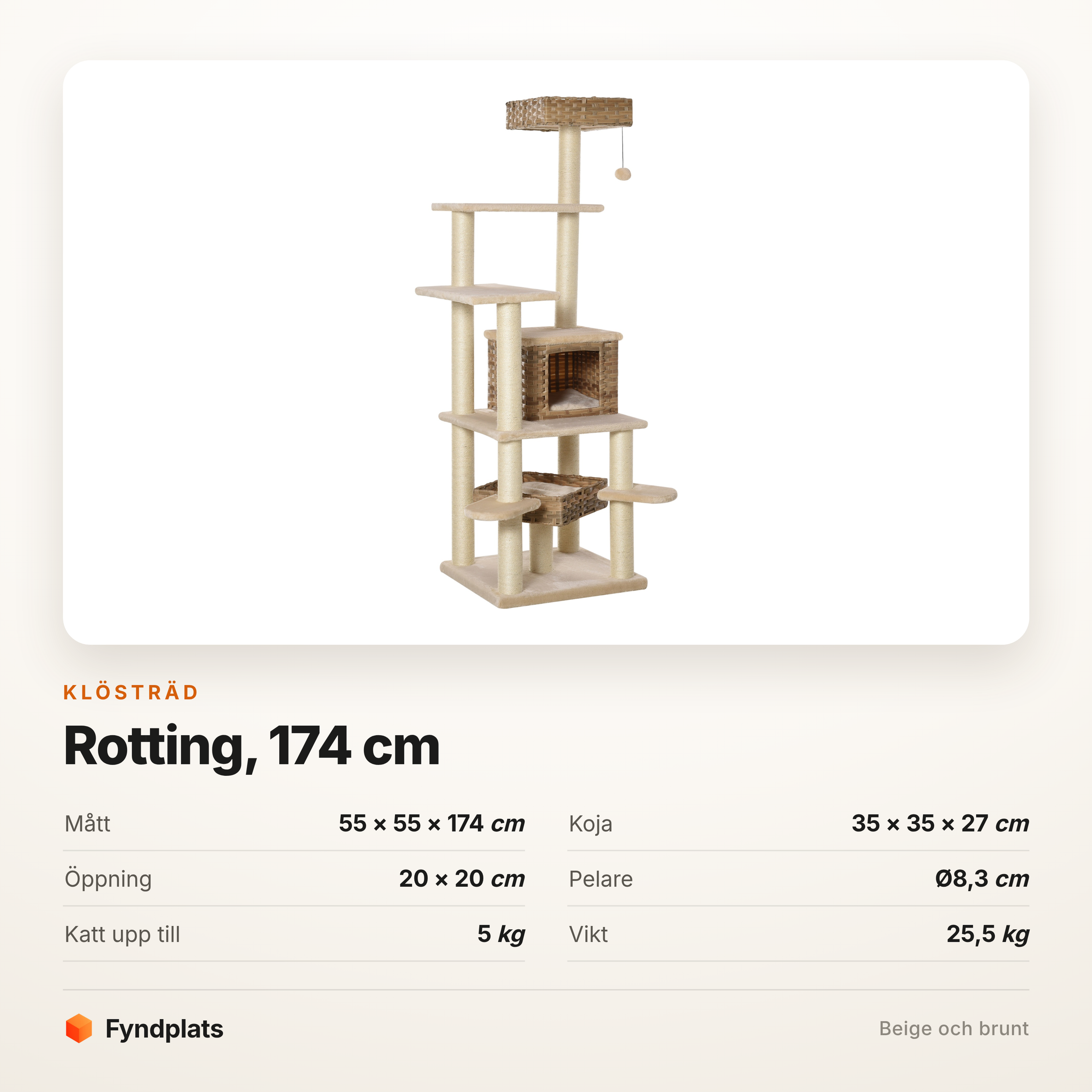 Klösträd i rotting 174 cm – flätad koja, grova sisalpelare och plysch – bild 5