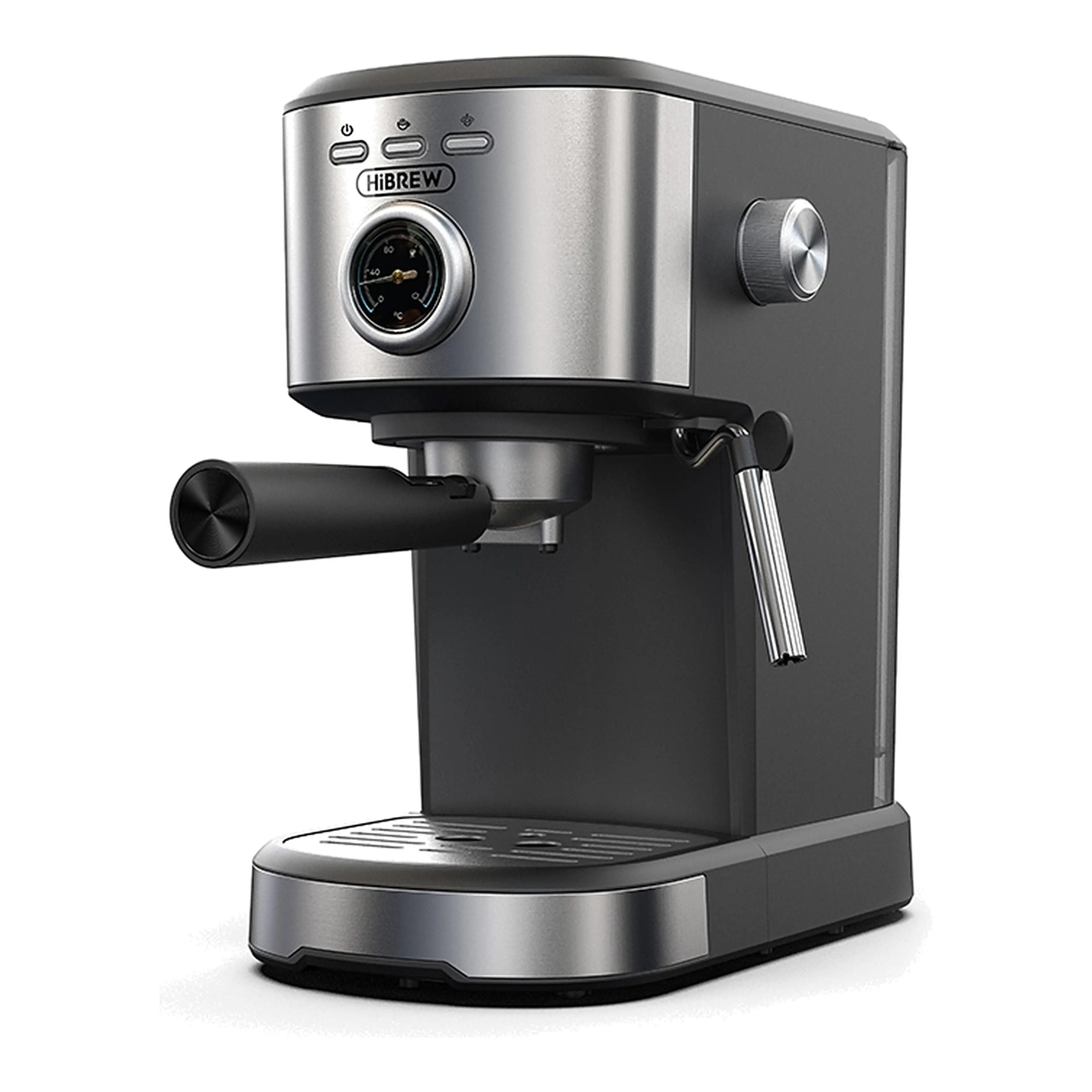 Espressomaskin HiBREW H5A från sidan med ångrör och bärare, mot vit bakgrund