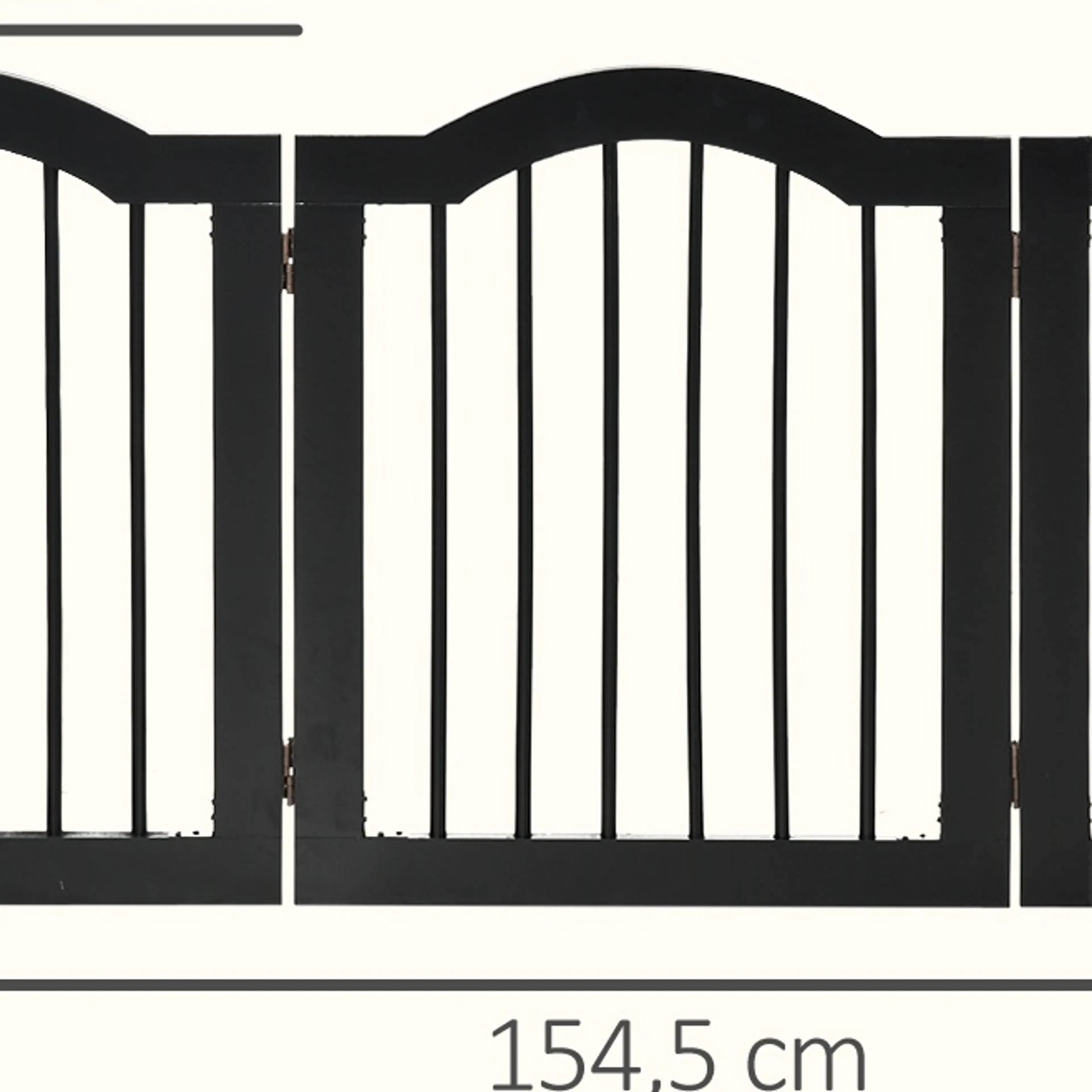 Måttskiss på hundgrinden: 154,5 cm total bredd, 61 cm höjd och 50,8 cm per panel