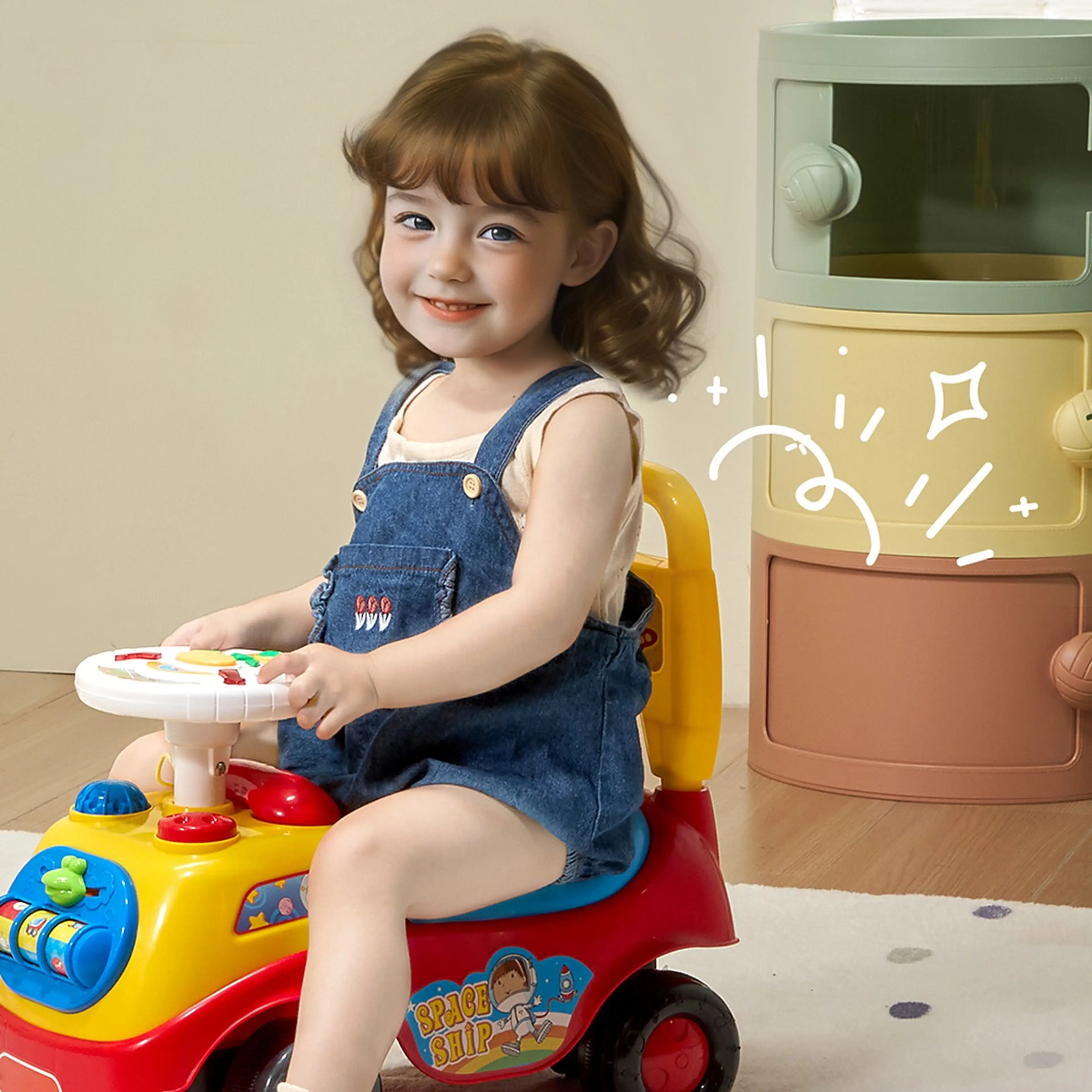 Sparkbil för barn 1–3 år – gåbil med musikratt och förvaring under sitsen