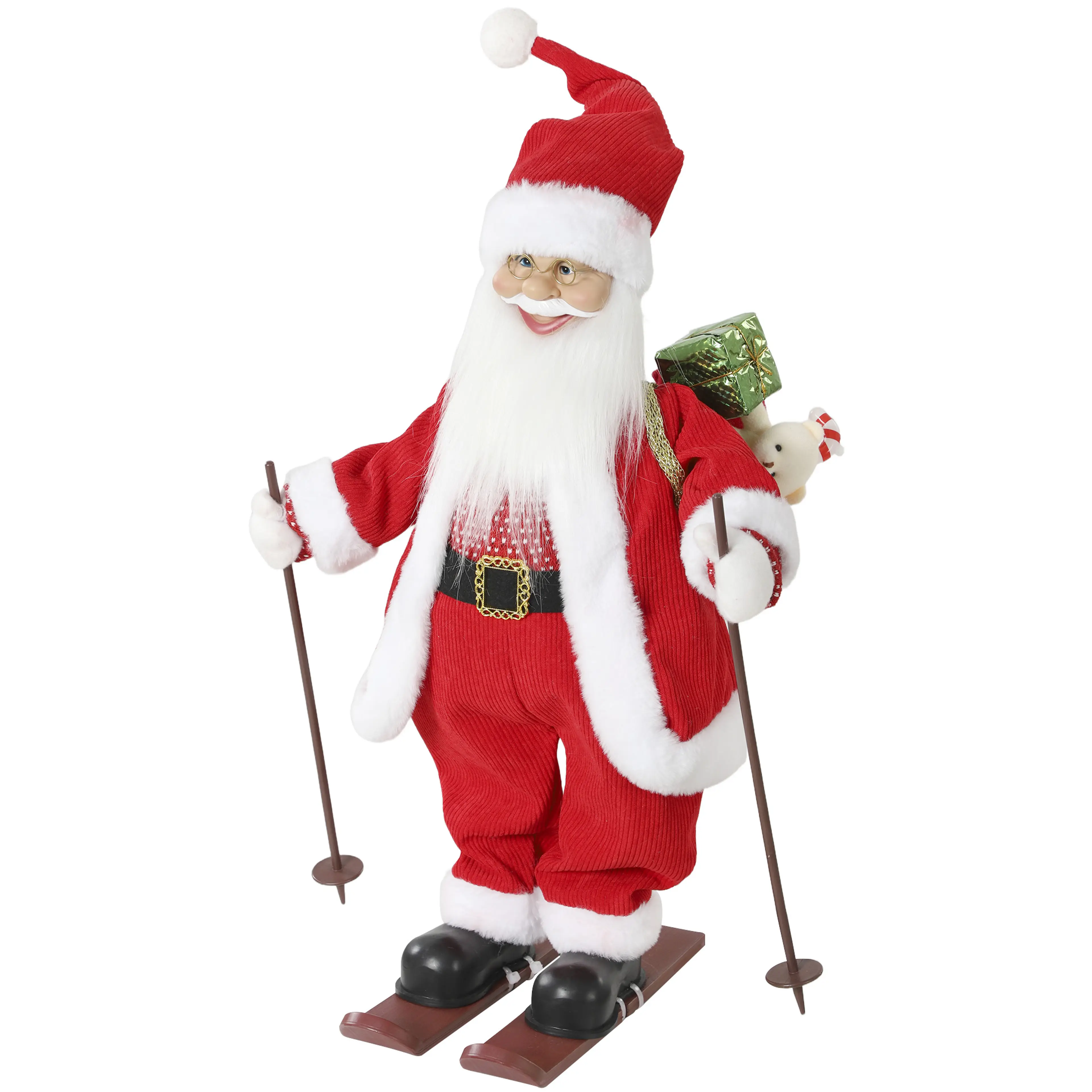 Jultomte på skidor 66 cm med skidstavar som spelar julmusik