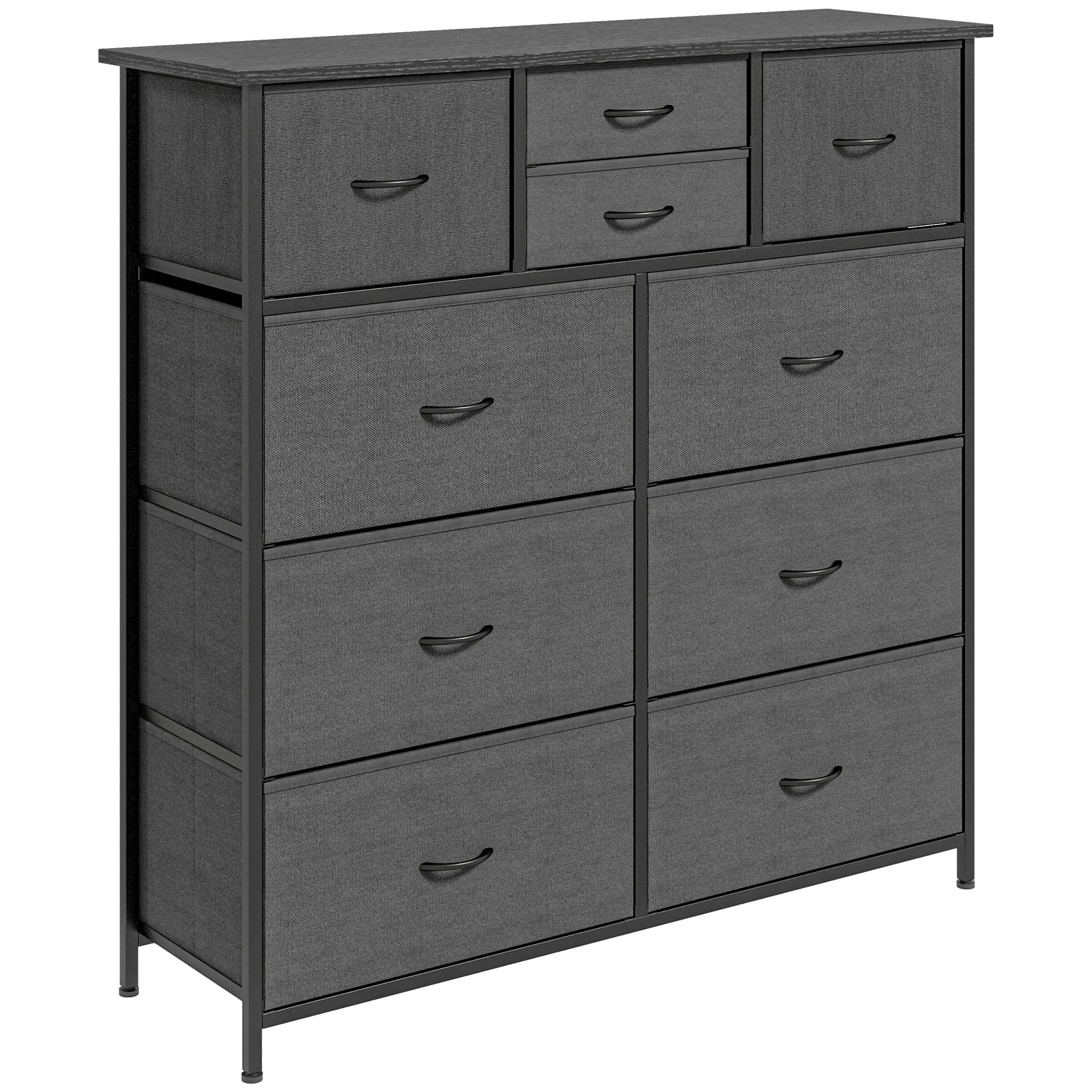 Byrå med tio tyglådor, 100 × 30 × 100 cm – svart med ram i stål
