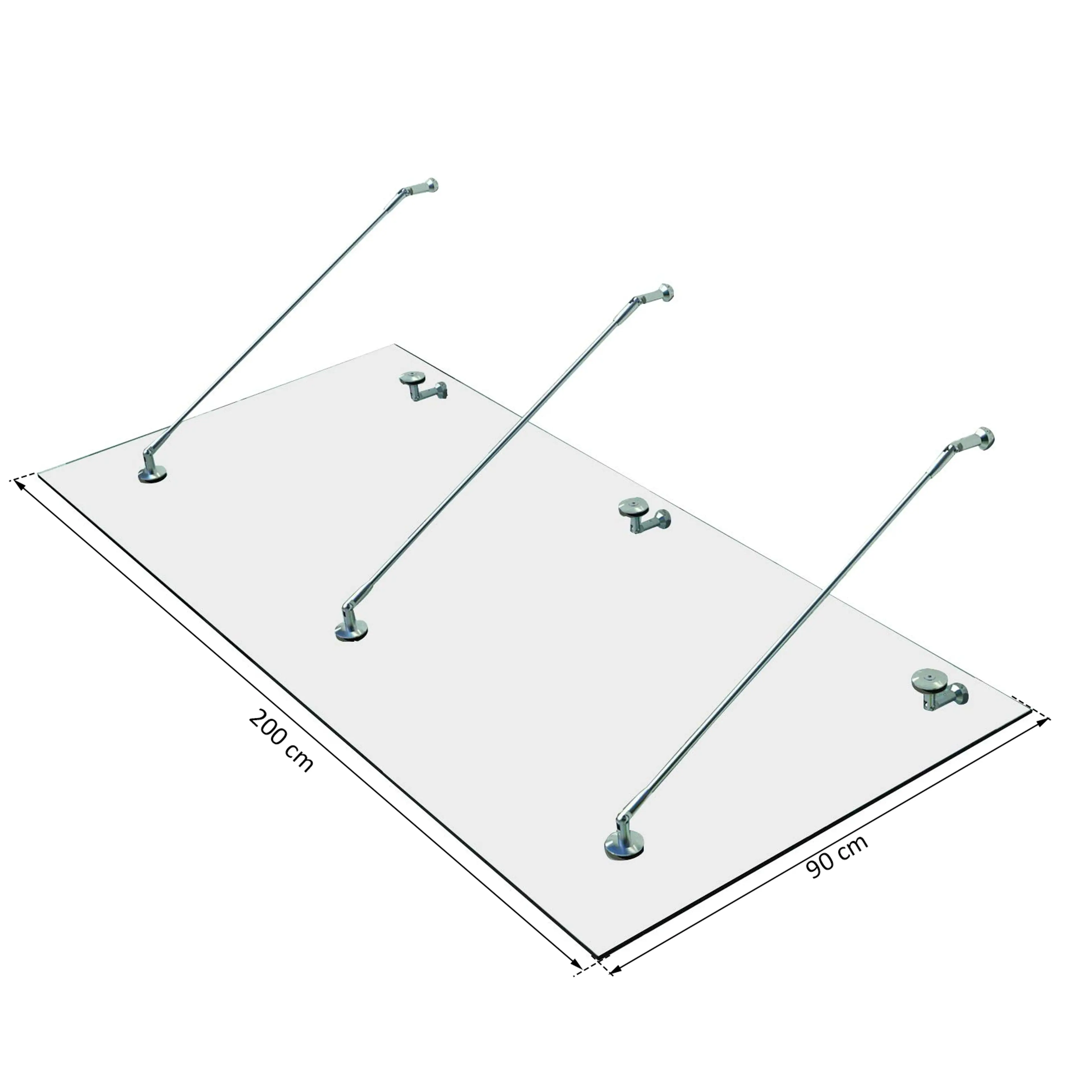 Måttbild: glastaket är 200 × 90 cm
