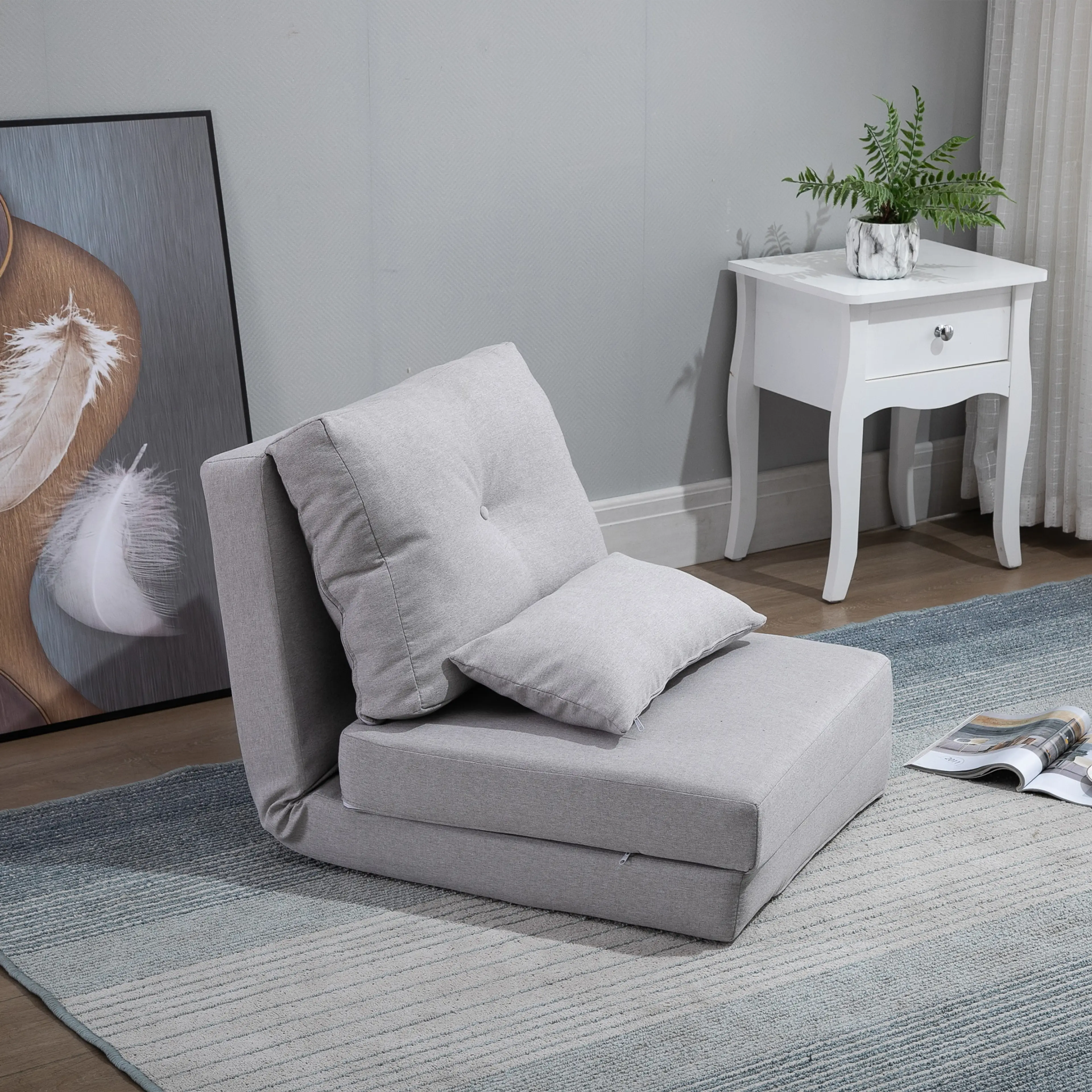 Golvsoffan utfälld till 180 cm liggplats