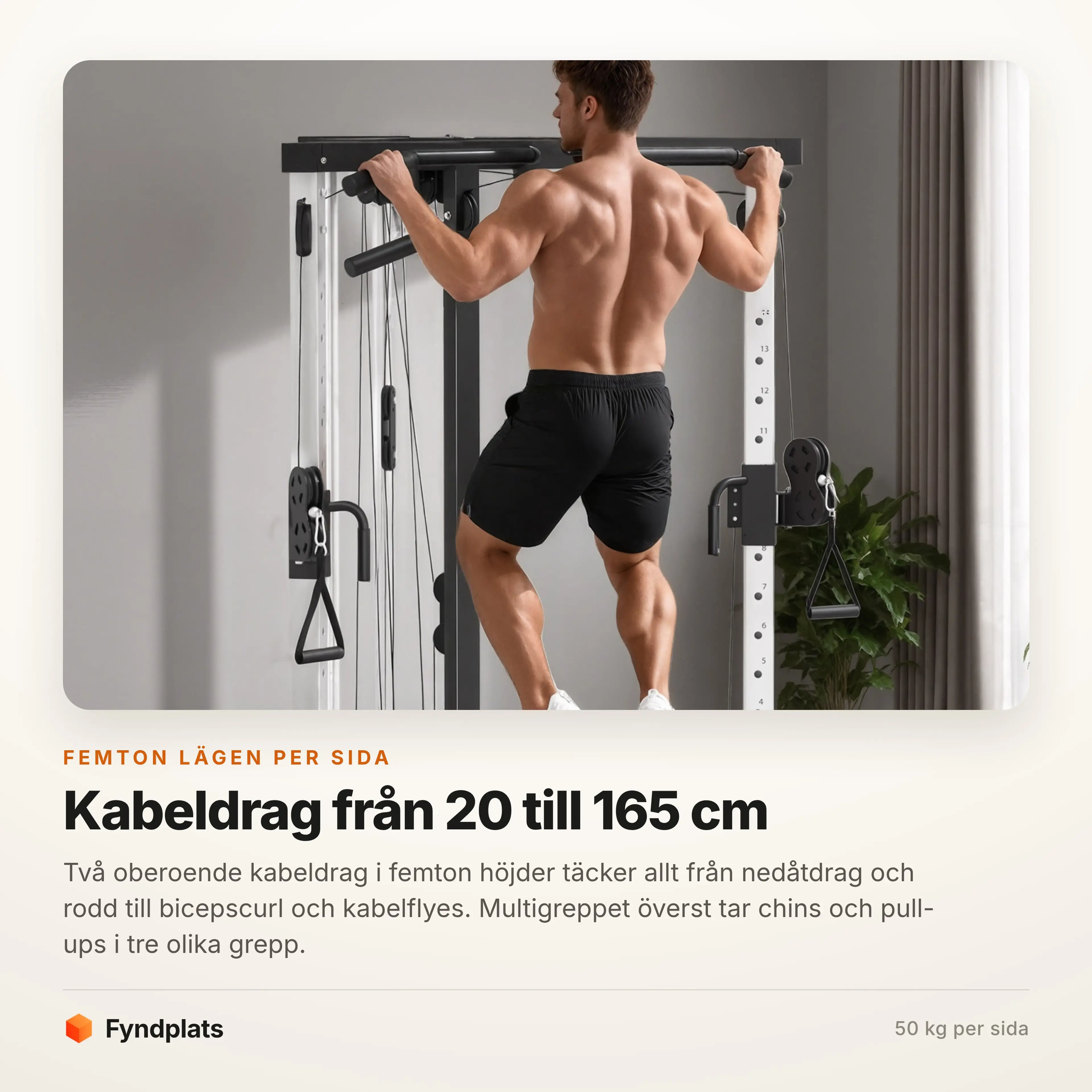 Kabeldragen i femton höjder från 20 till 165 centimeter
