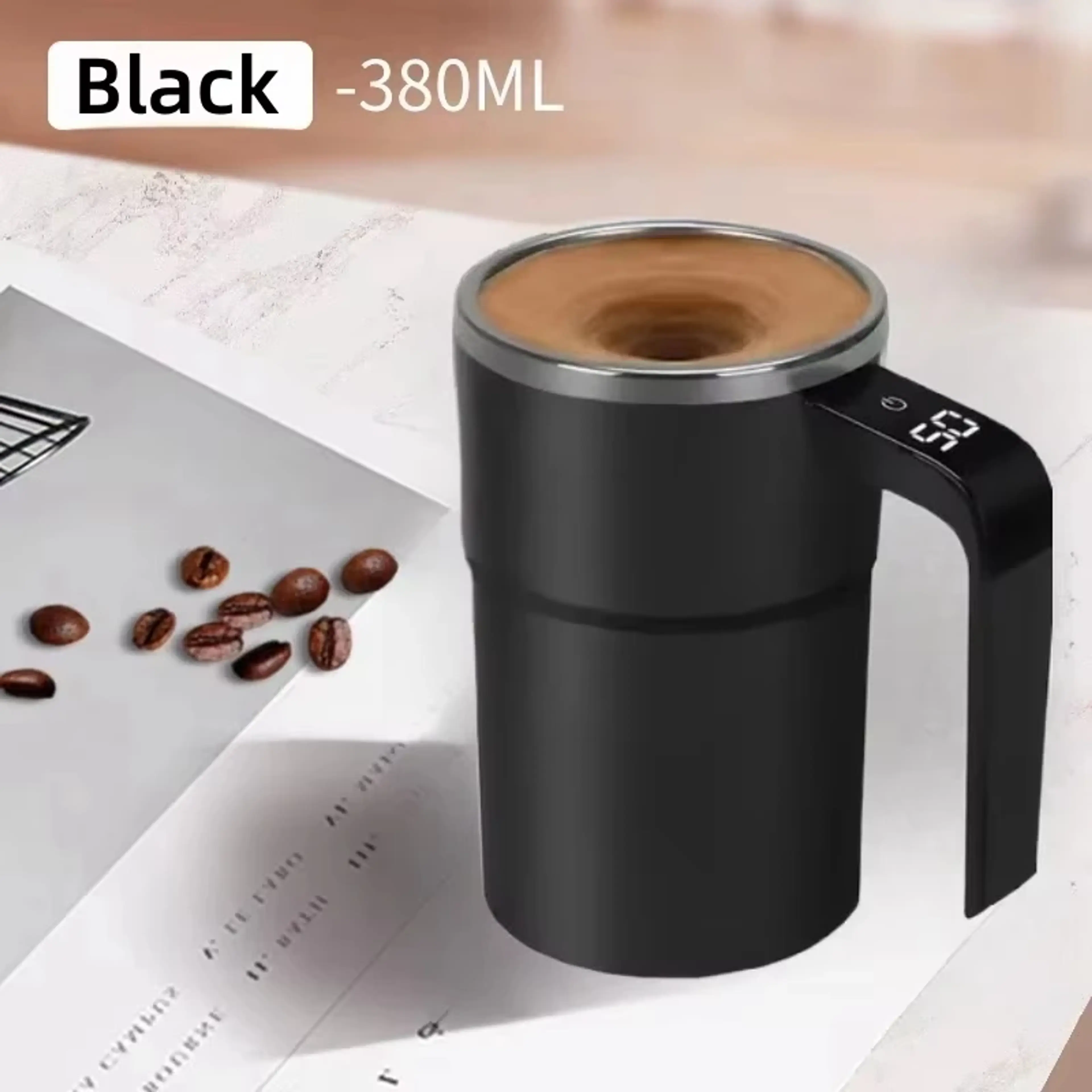 Elektrisk Självskakande Kaffemugg – 380 ml Rostfritt Stål med Temperaturkontroll