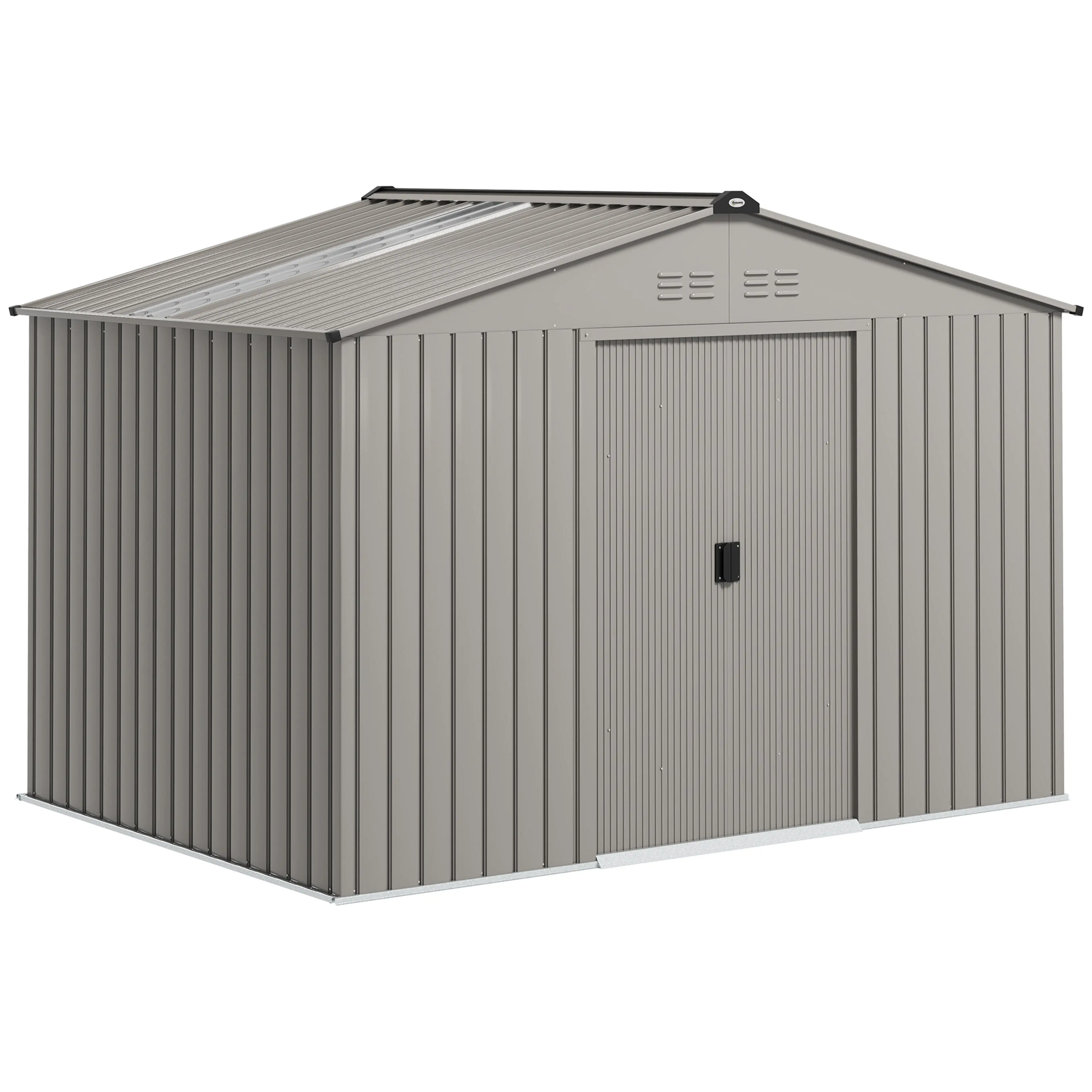 Metallskjul med skjutdörrar och ventilationsöppningar – 277 × 195 × 192 cm
