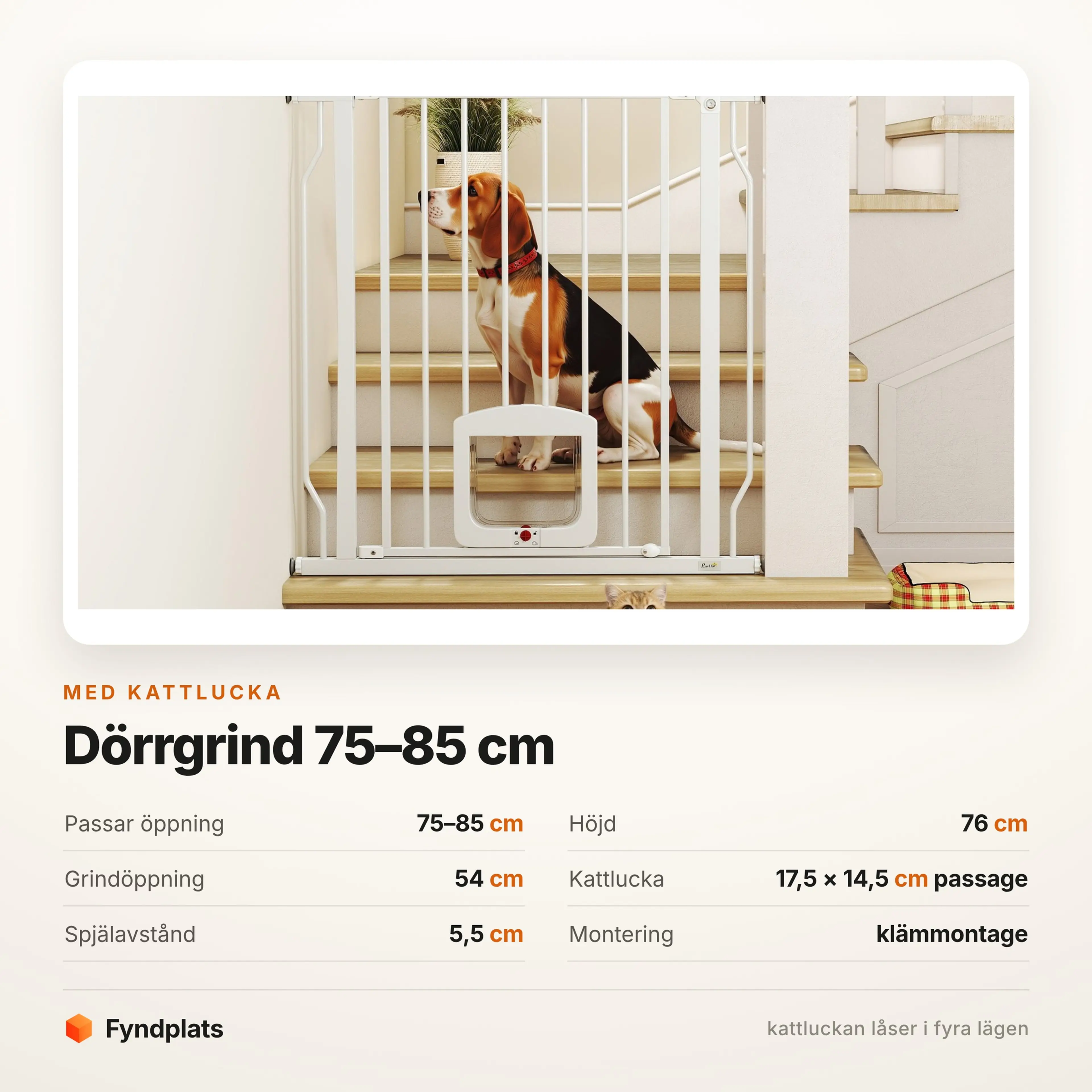 Dörrgrind 75–85 cm med kattlucka – bild 3
